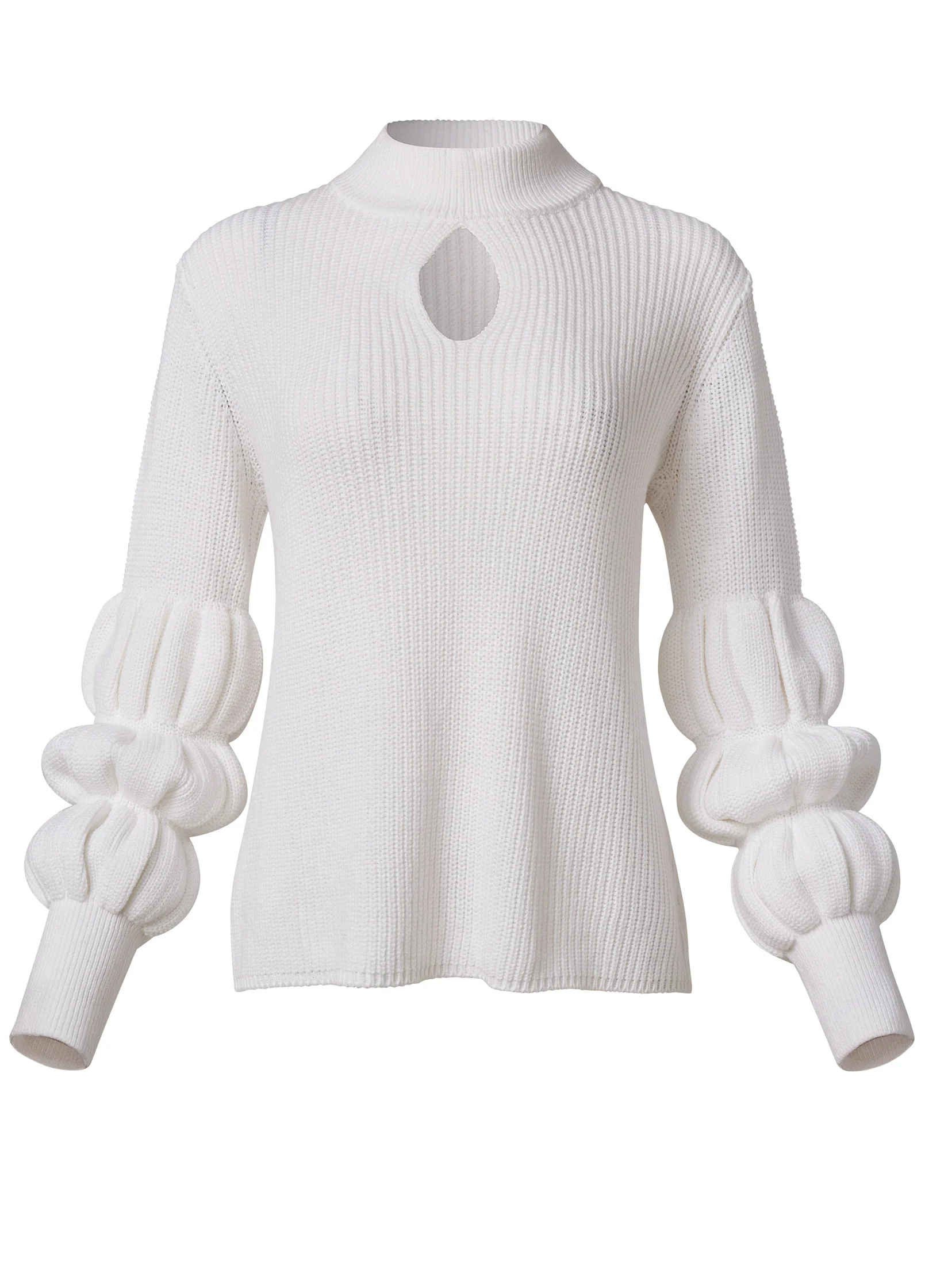 Keyhole tiered sleeve sweater - White