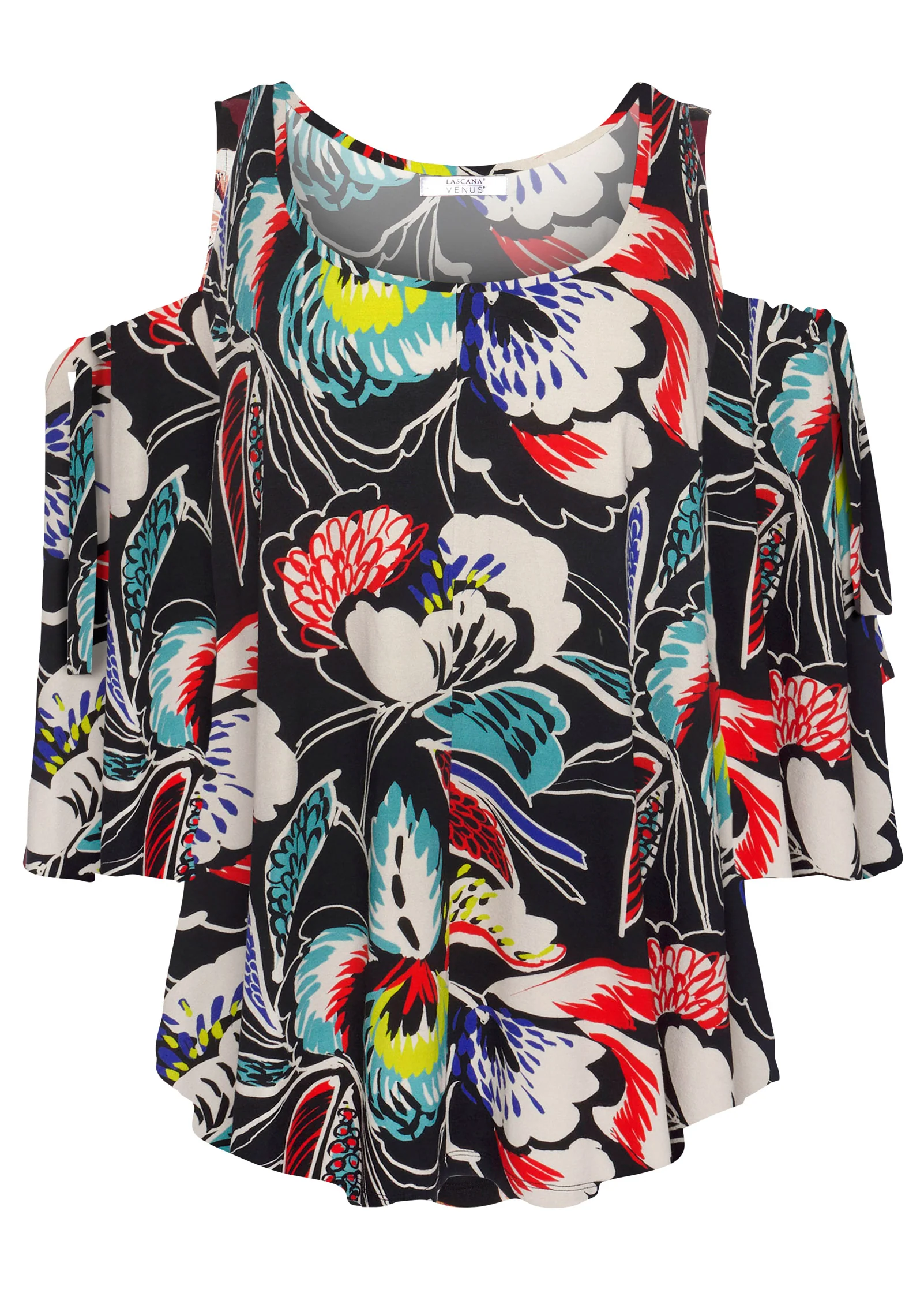 Printed cold-shoulder top - Black & Red