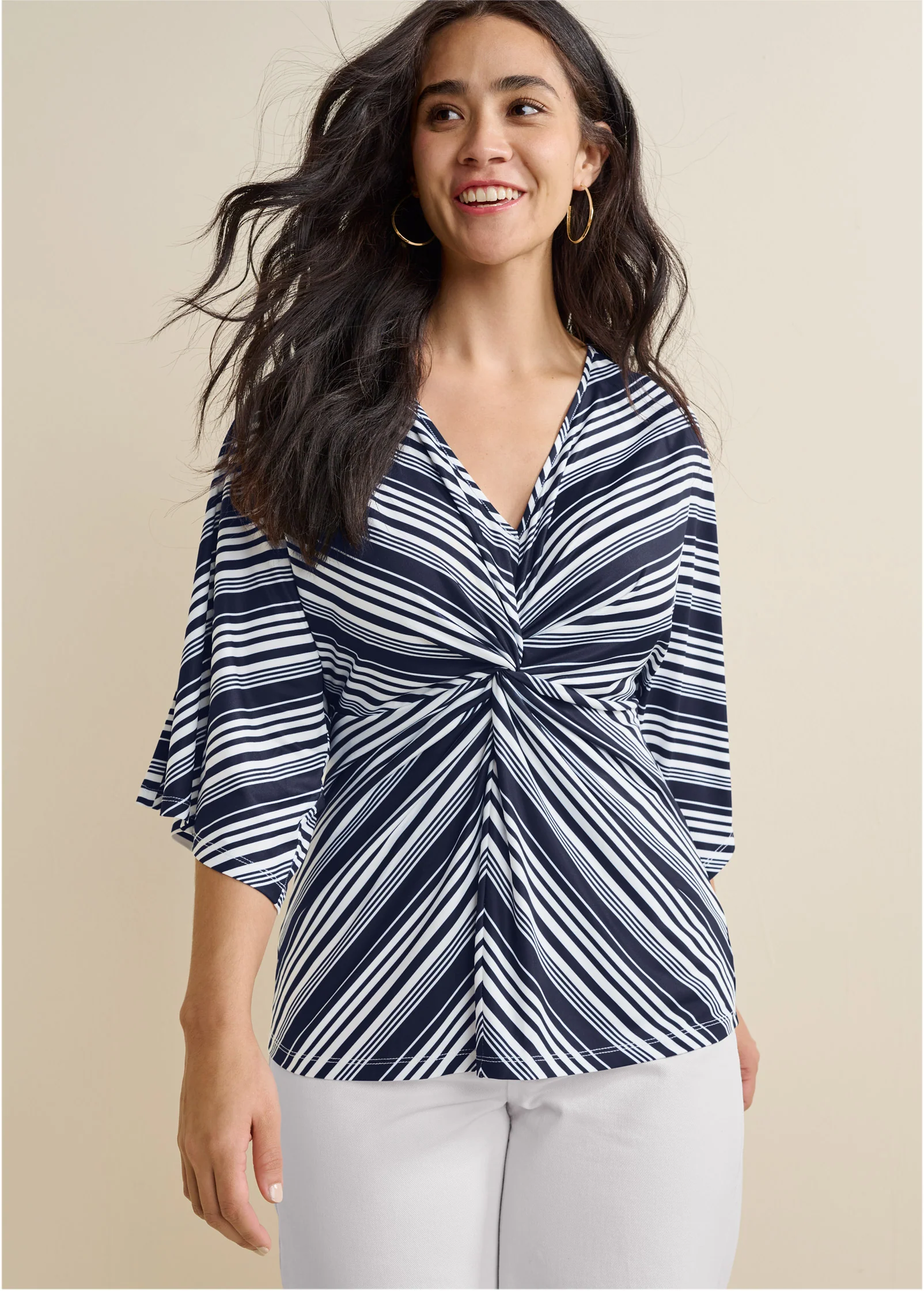 Striped knotted top - Navy & White