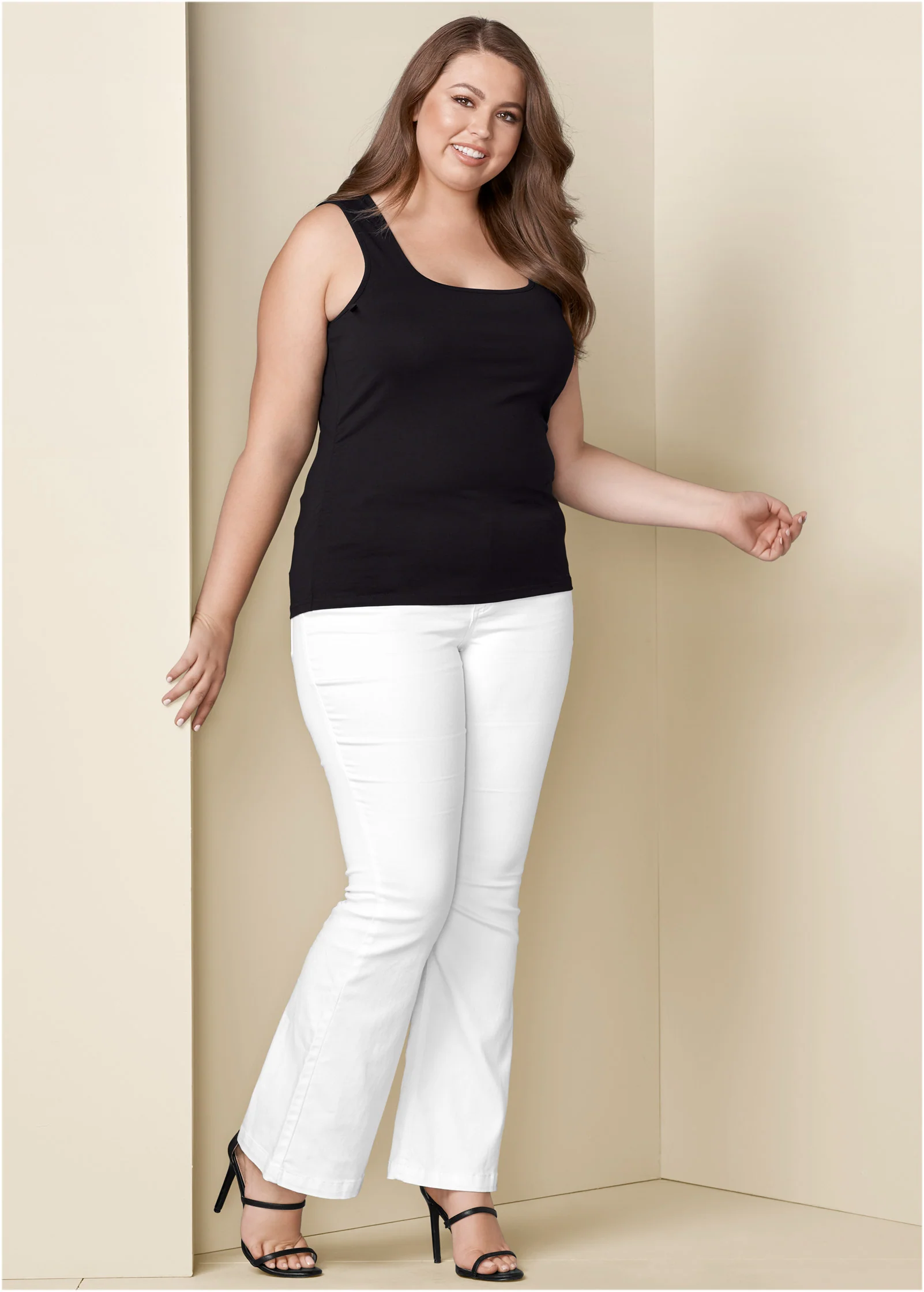 Square neck tank top - Black