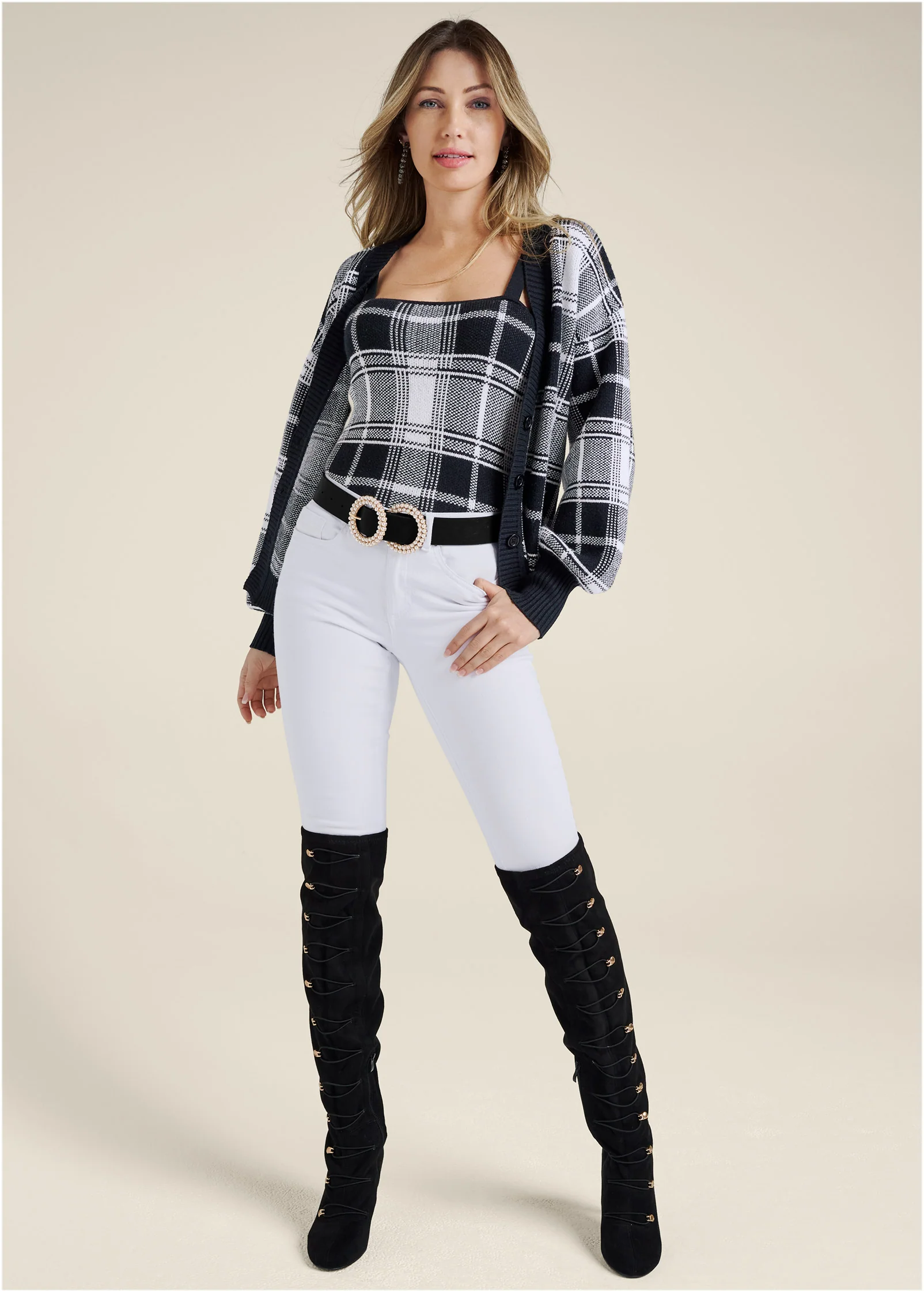 Plaid sweater set - Black & White