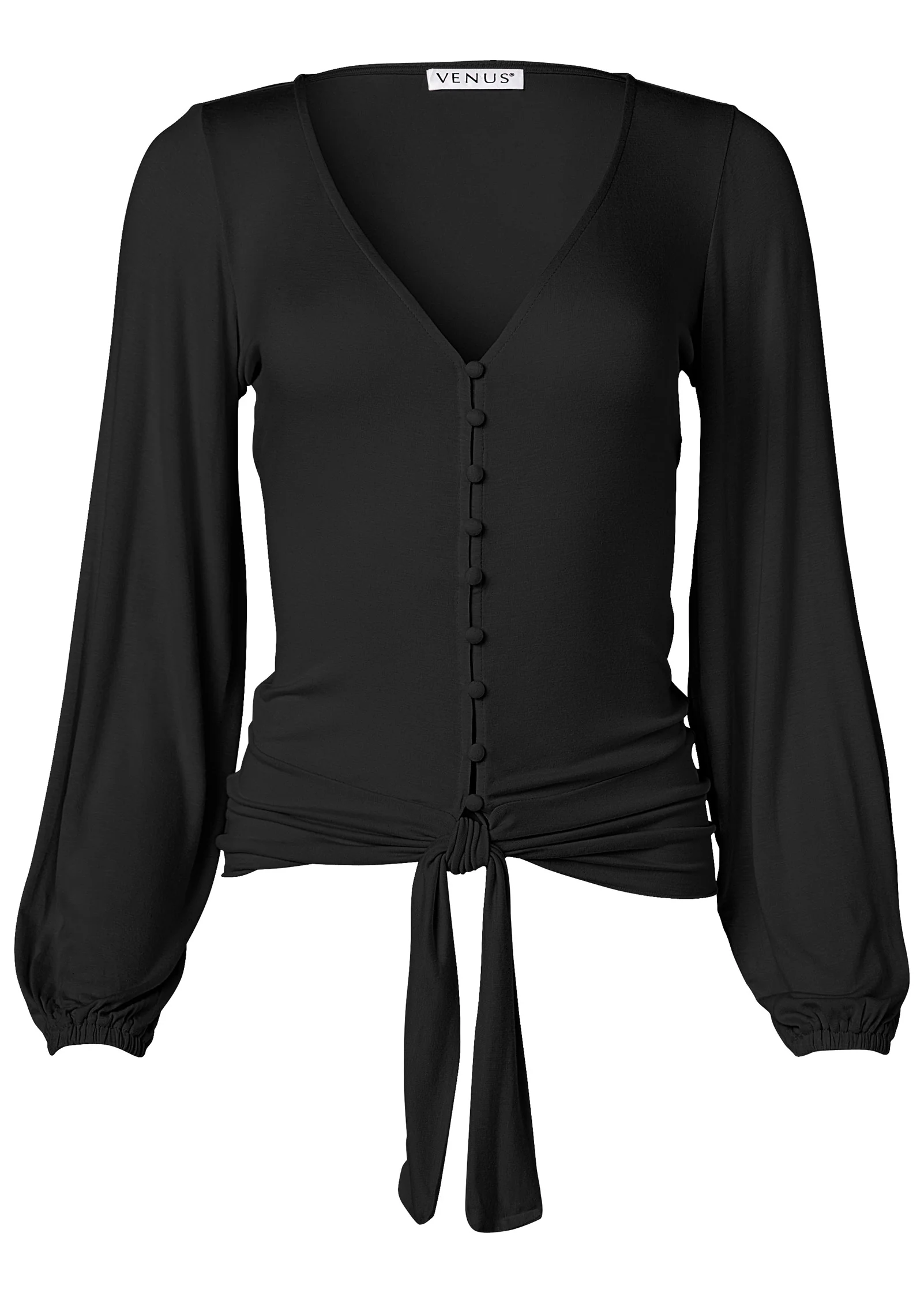 Tie-front button-up top - Black