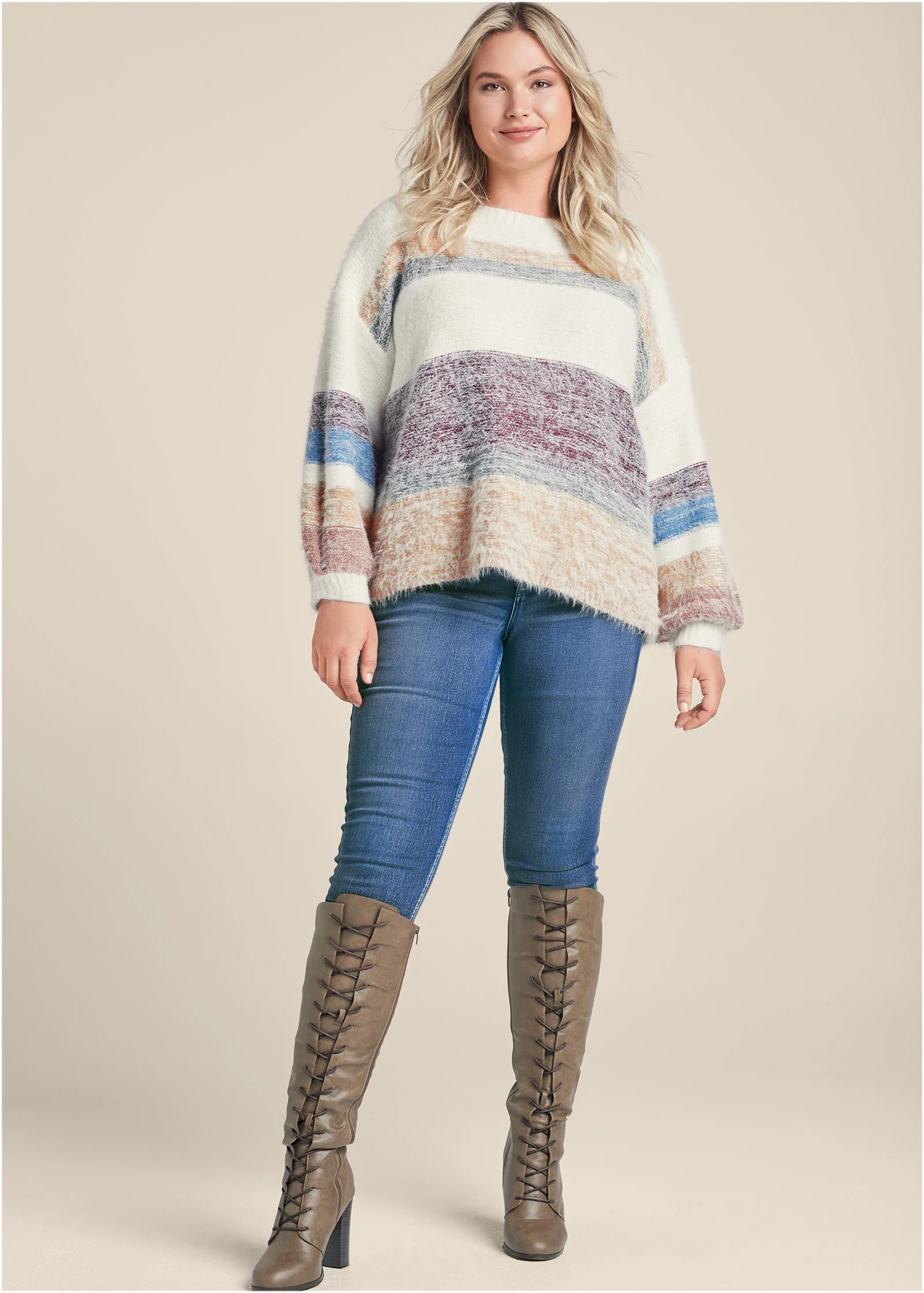 Striped eyelash sweater - White Multi