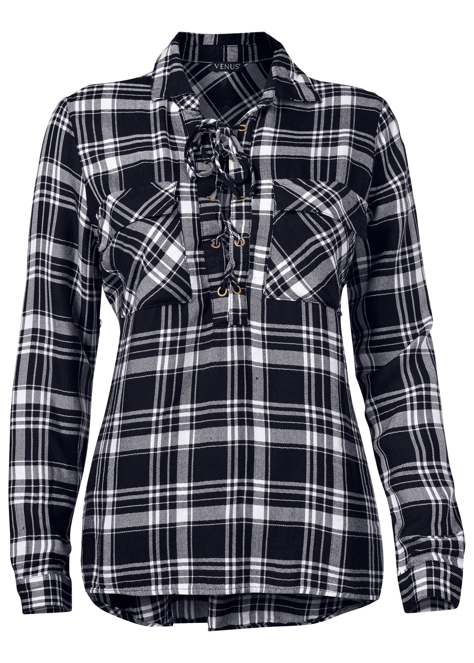 Plaid lace-up top - Black Multi
