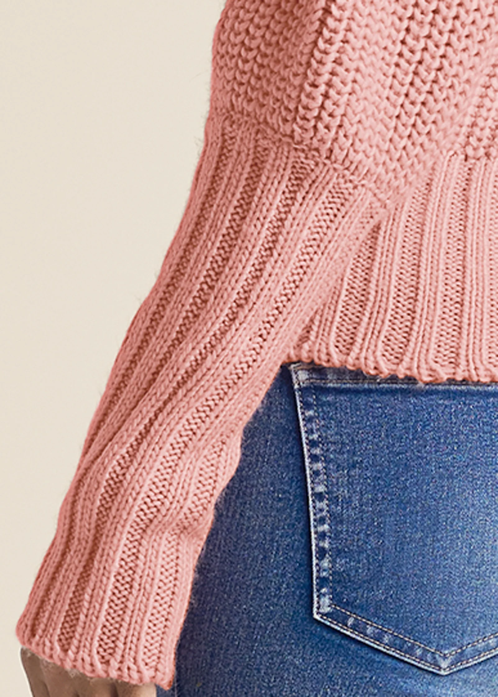 Puff sleeve ribbed v neck sweater - Dusty Pink