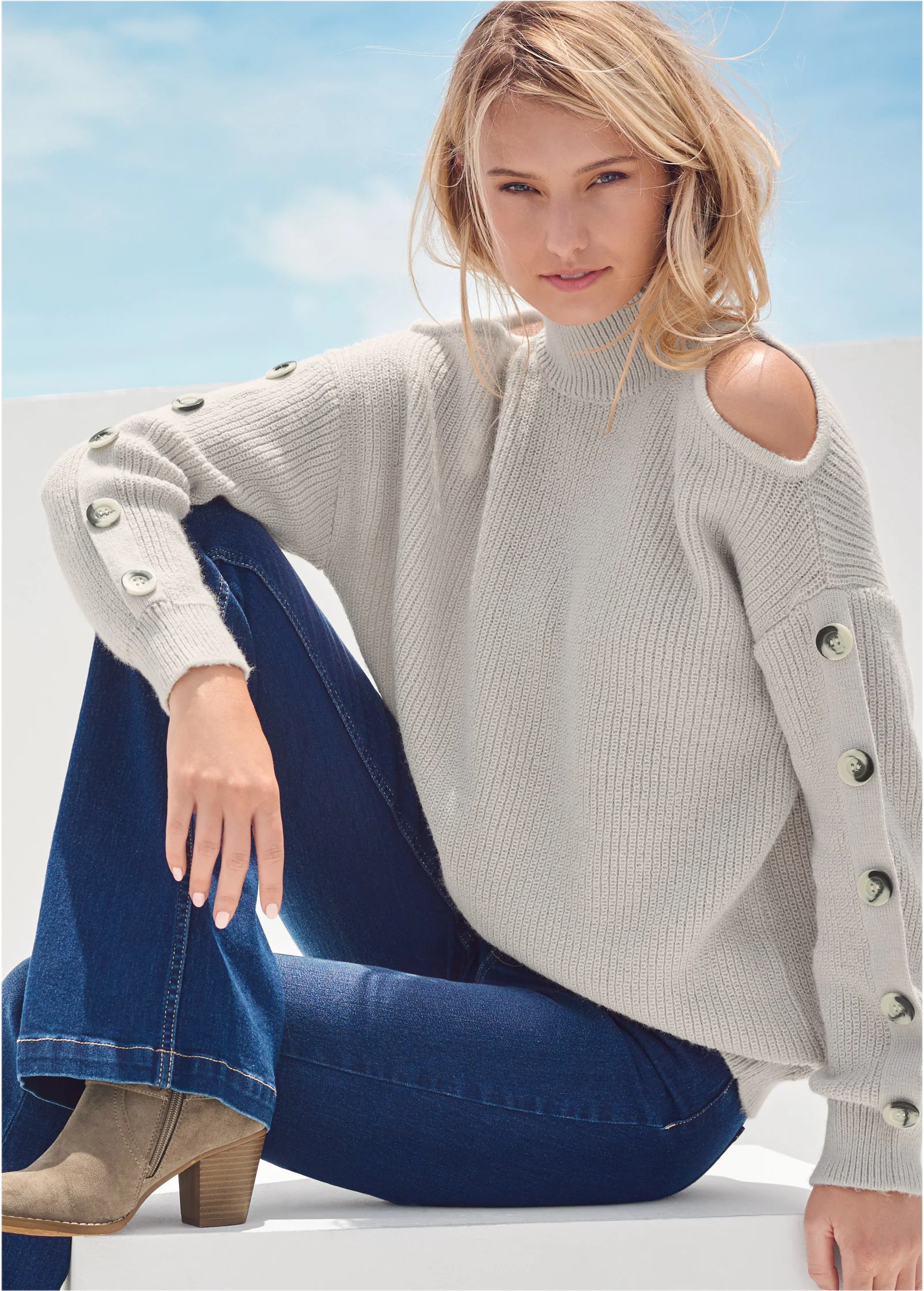 Cold-shoulder sweater - Cream