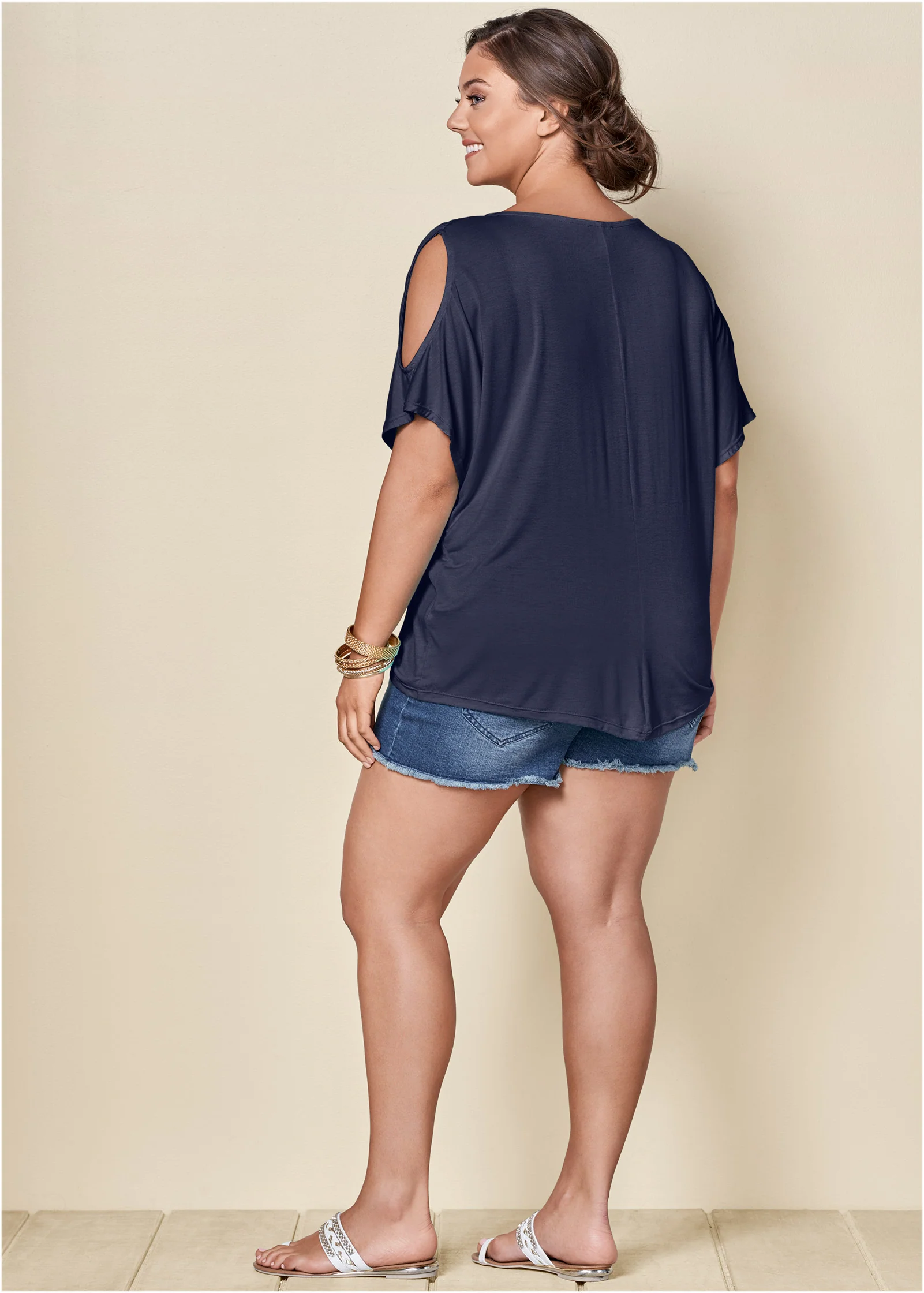 Cold-shoulder V-neck top - Navy