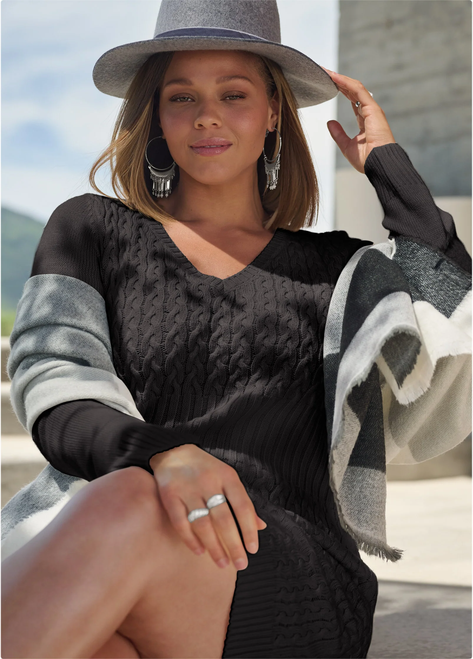 Cable knit sweater dress - Black