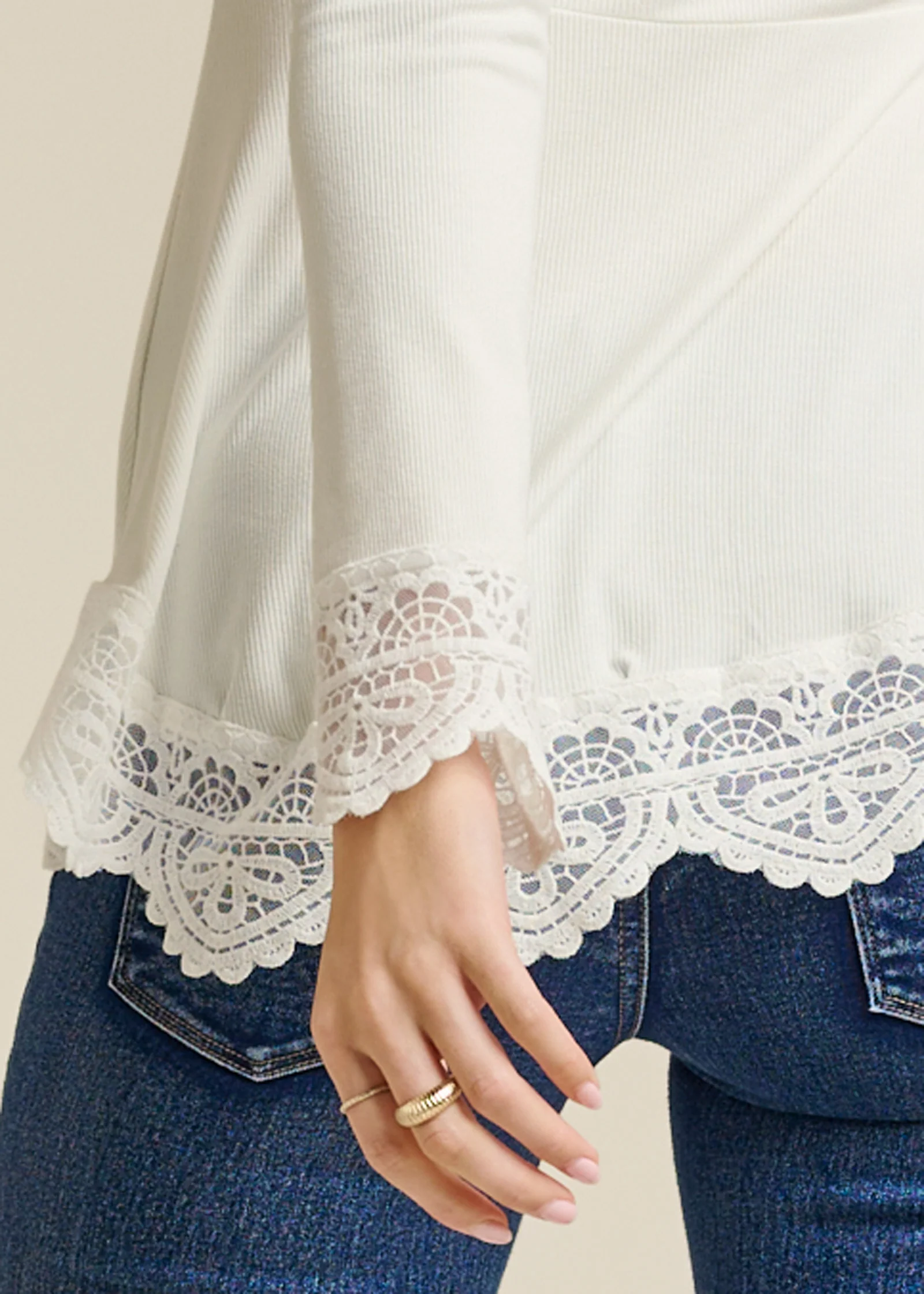 Babydoll lace trim top - Off White