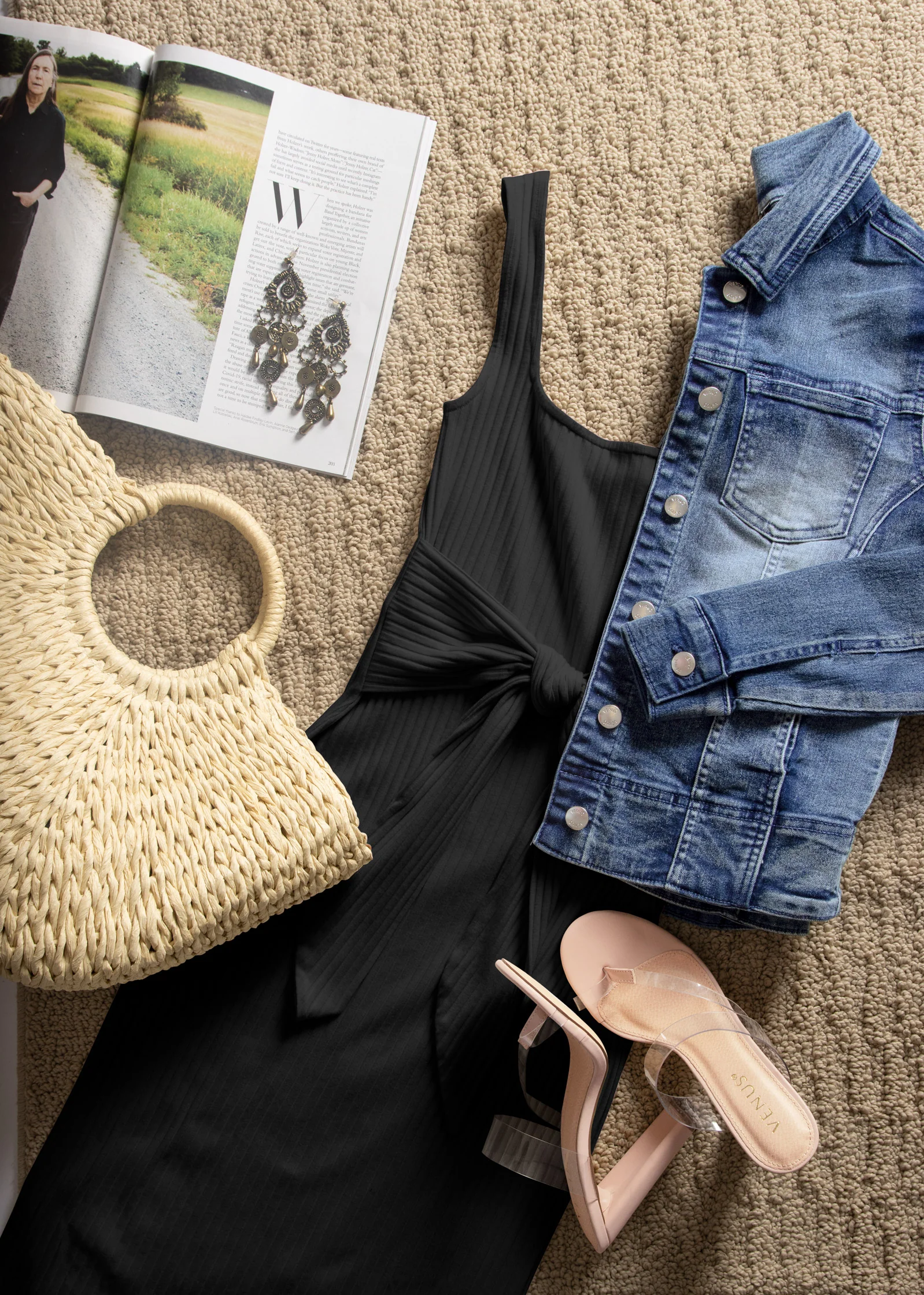 Square neck ribbed midi dress - Black