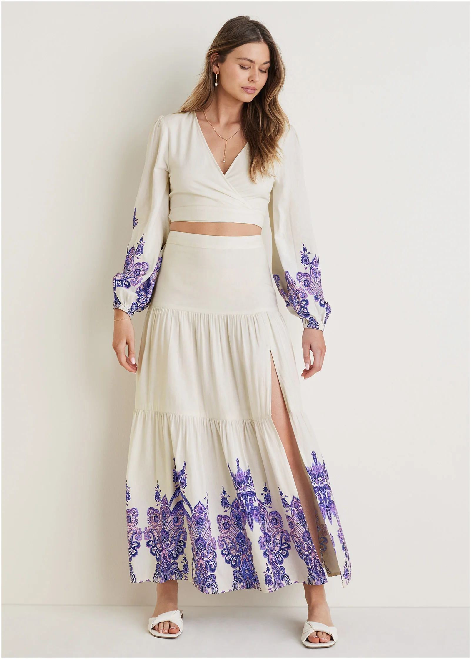 Printed two-piece set - Purple Paisley Border