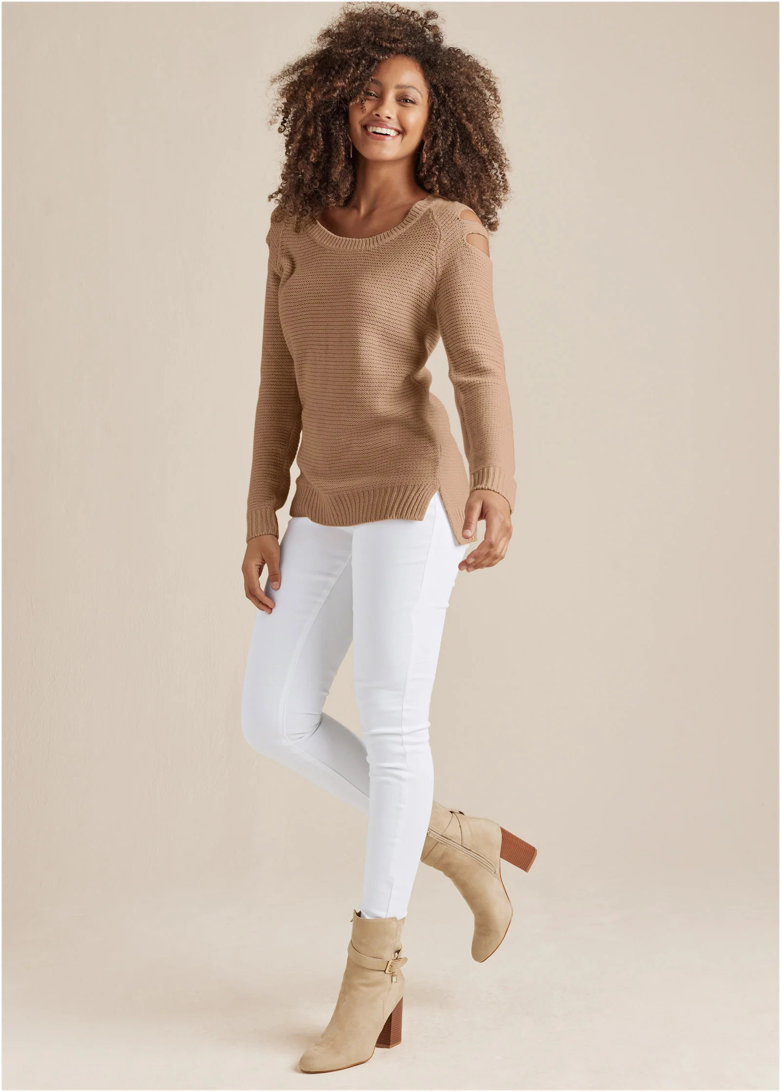 Cutout sleeve sweater - Tan