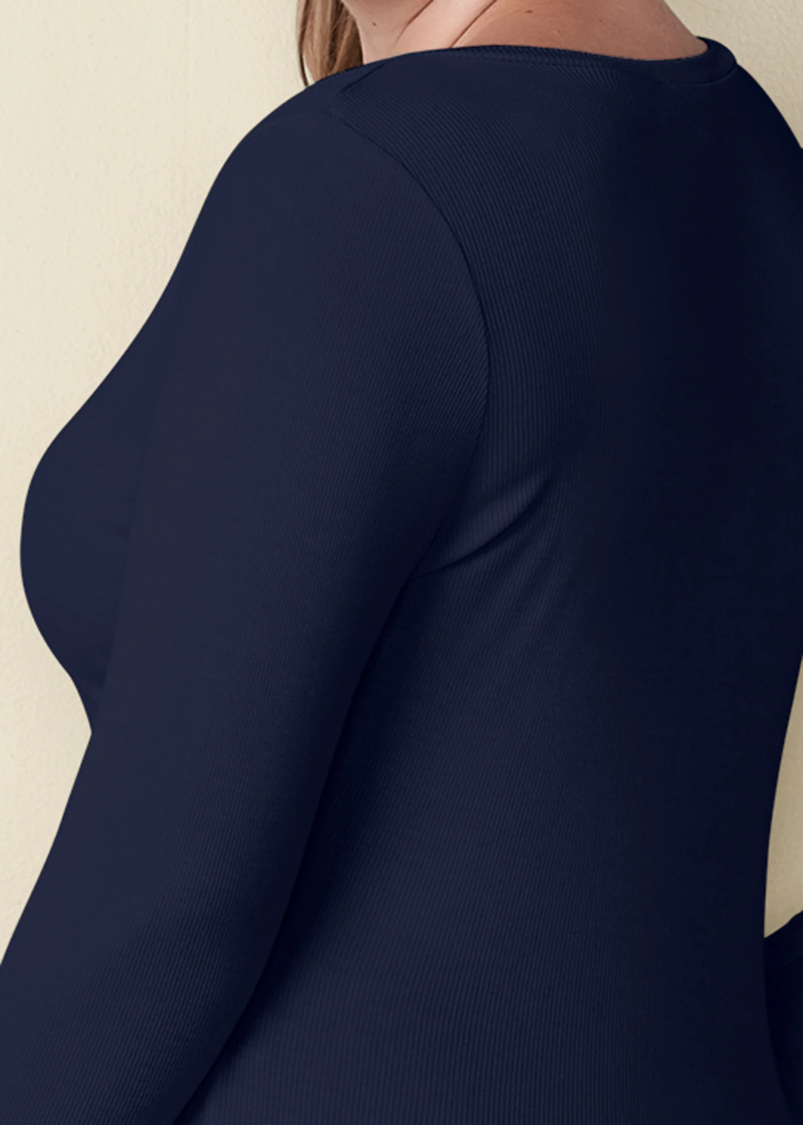 Ribbed V-neck top - Navy