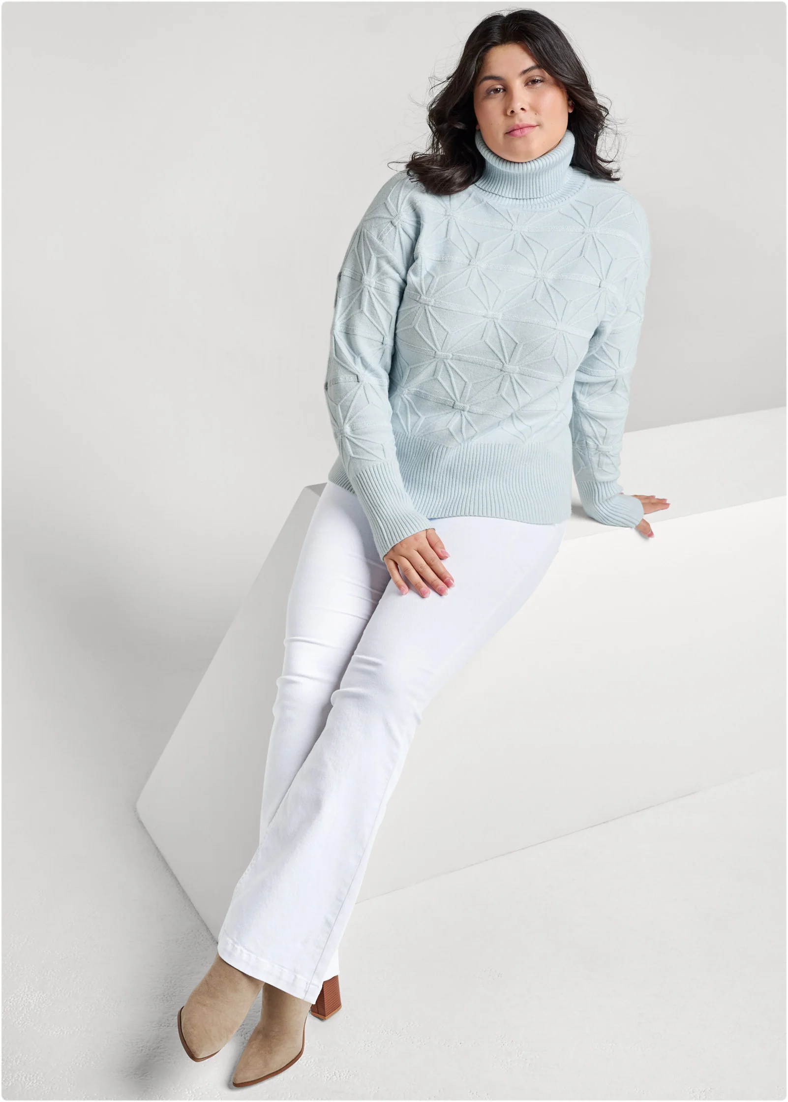 Diamond cable turtle neck sweater - Light Blue