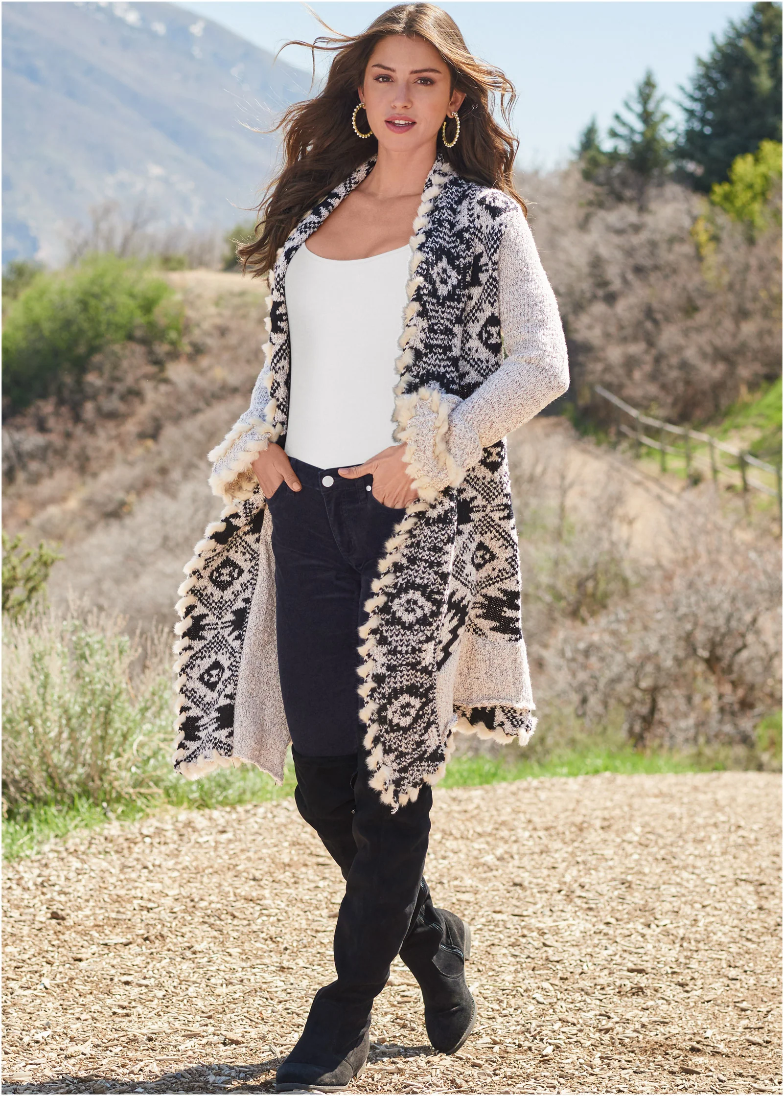 Mixed print duster - Cream & Black