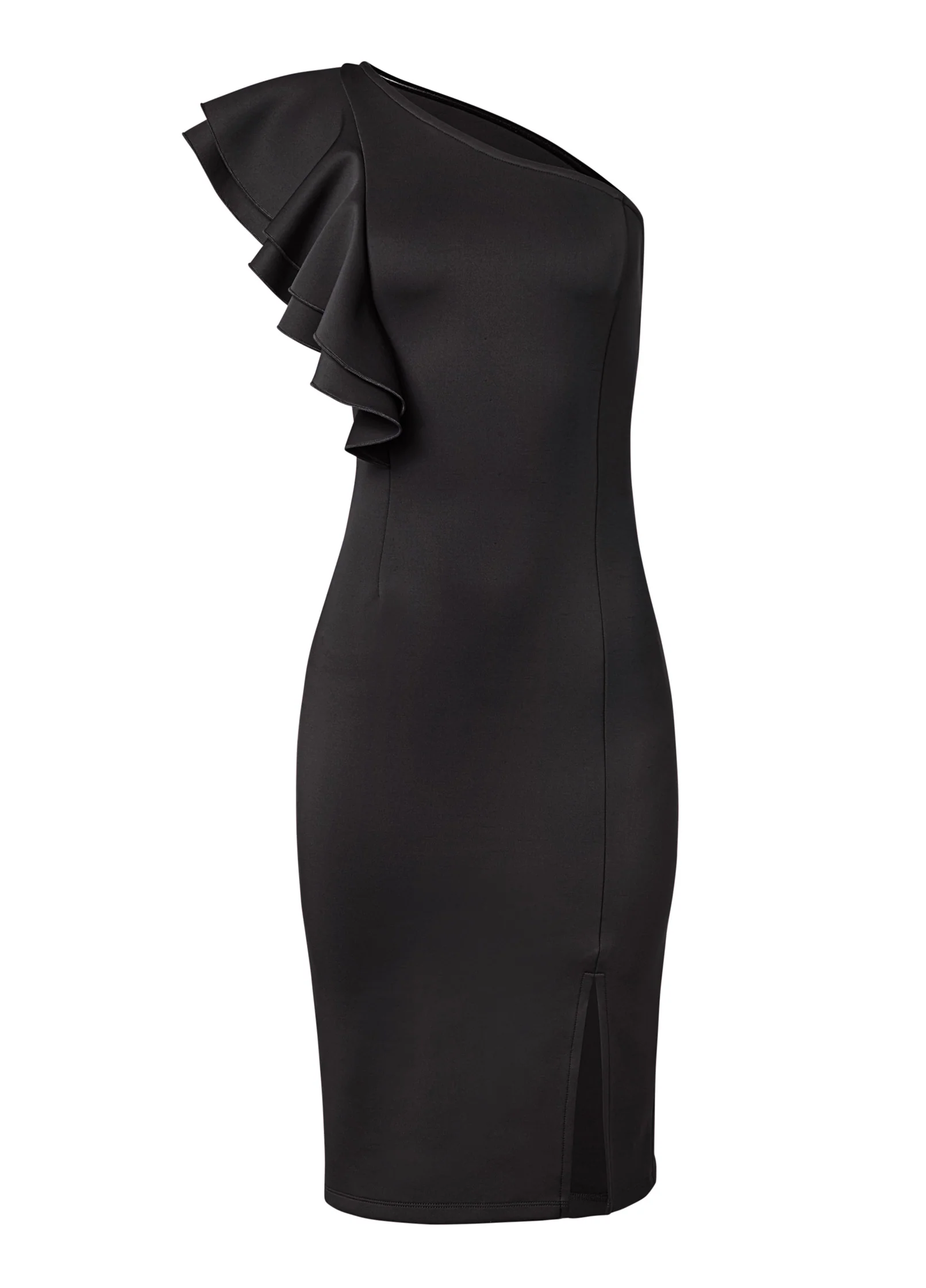 One-shoulder ruffle dress - Black