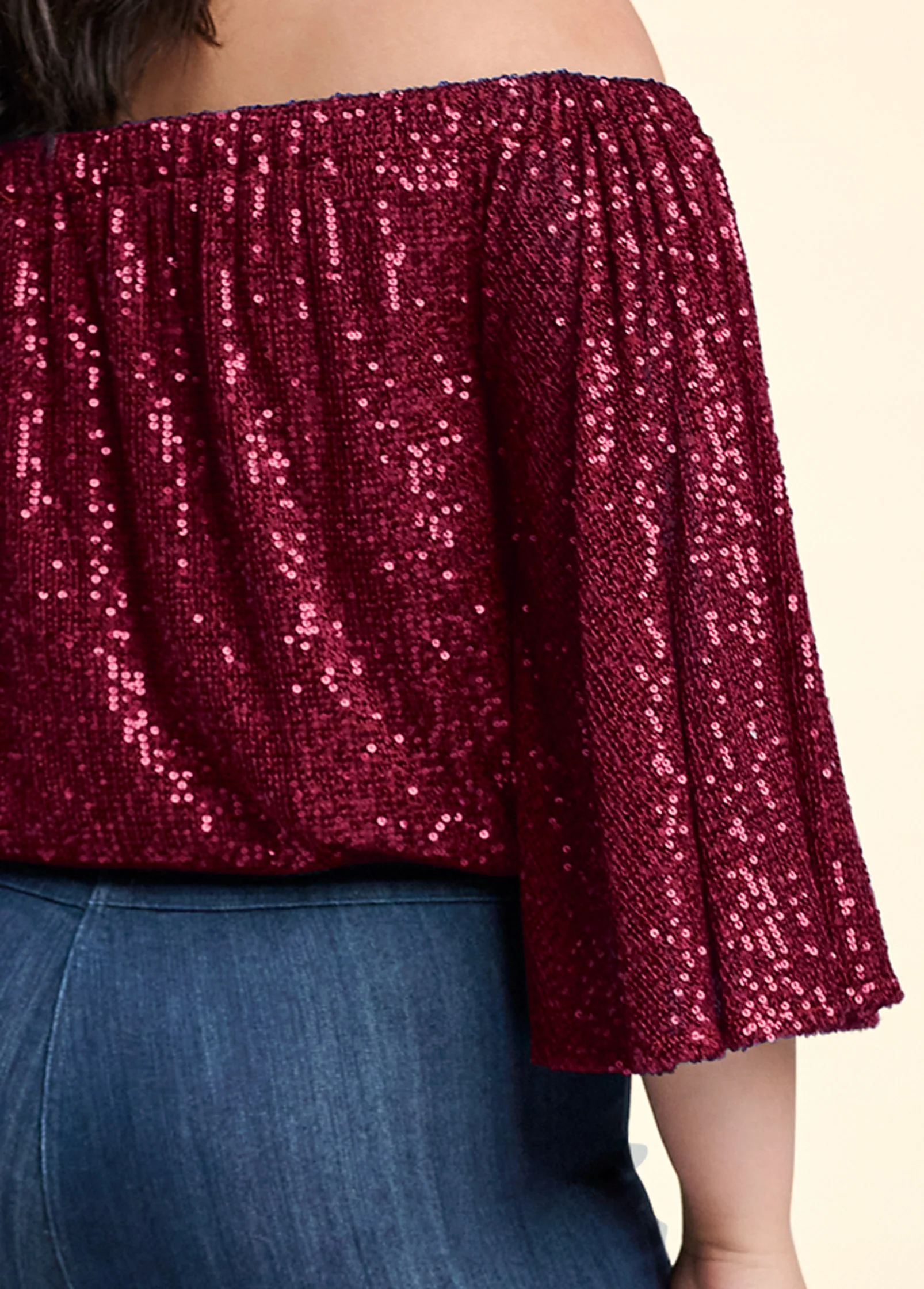 Off-the-shoulder sequin top - Wine