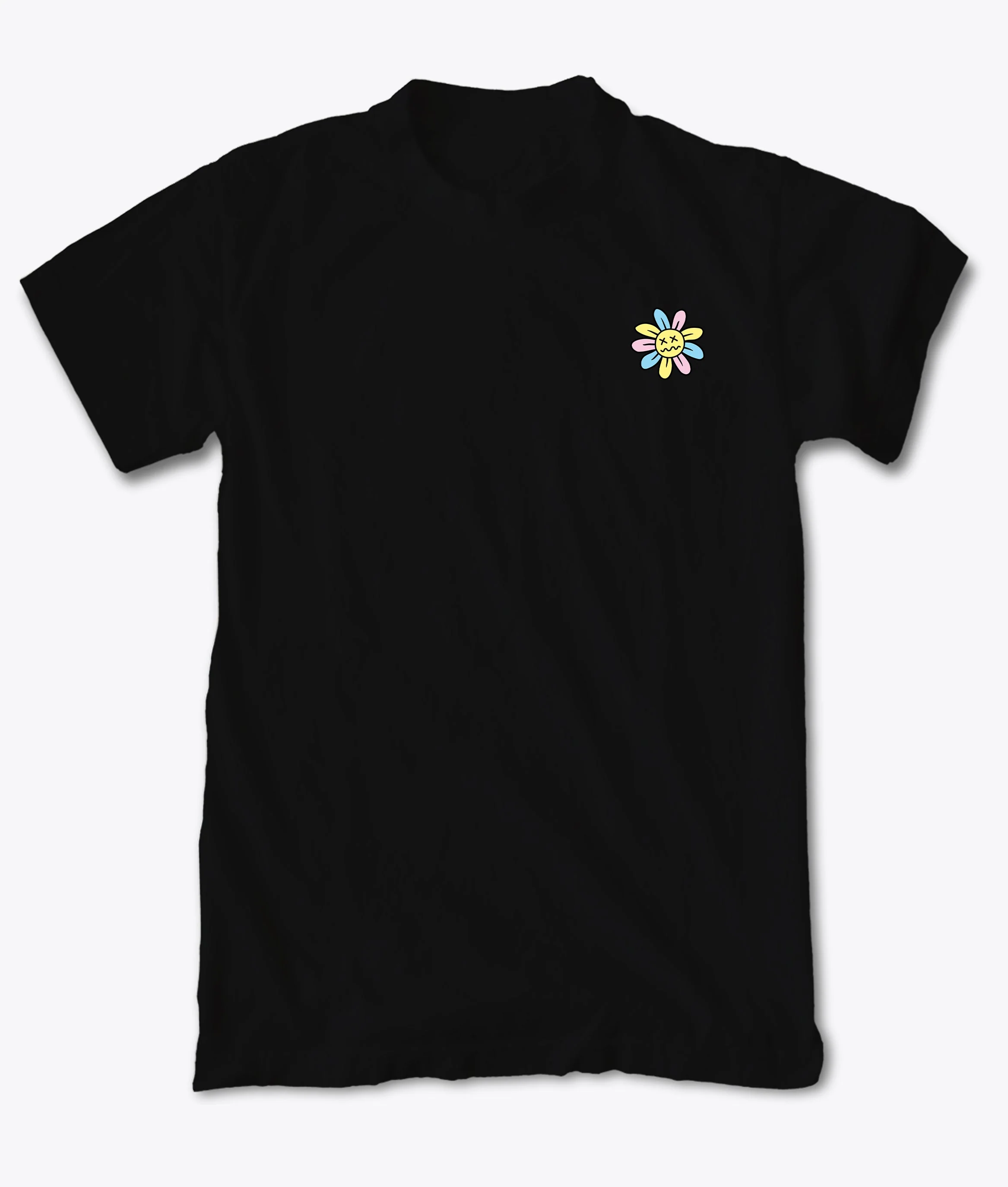 Woozy Face Flower Embroidered Mens T-Shirt