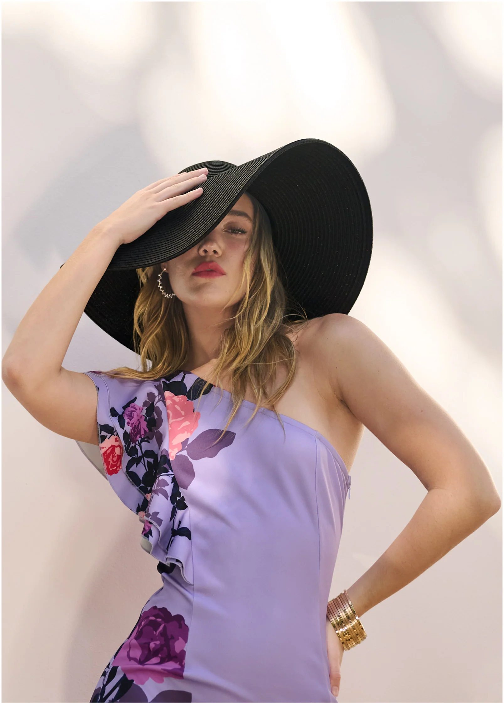 One-shoulder ruffle dress - Purple Multi