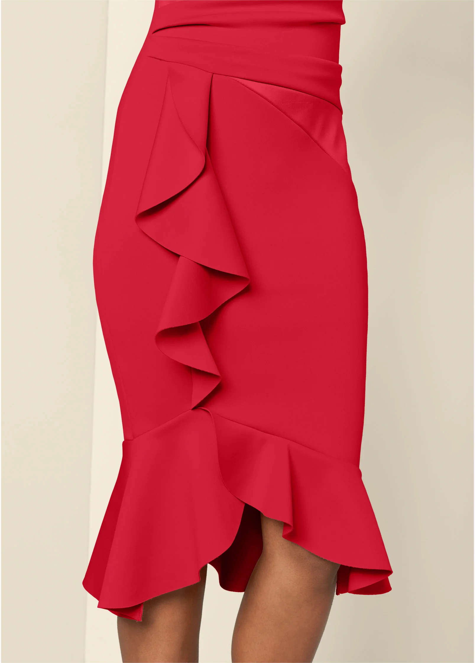 Ruffle Detail Dress - Red