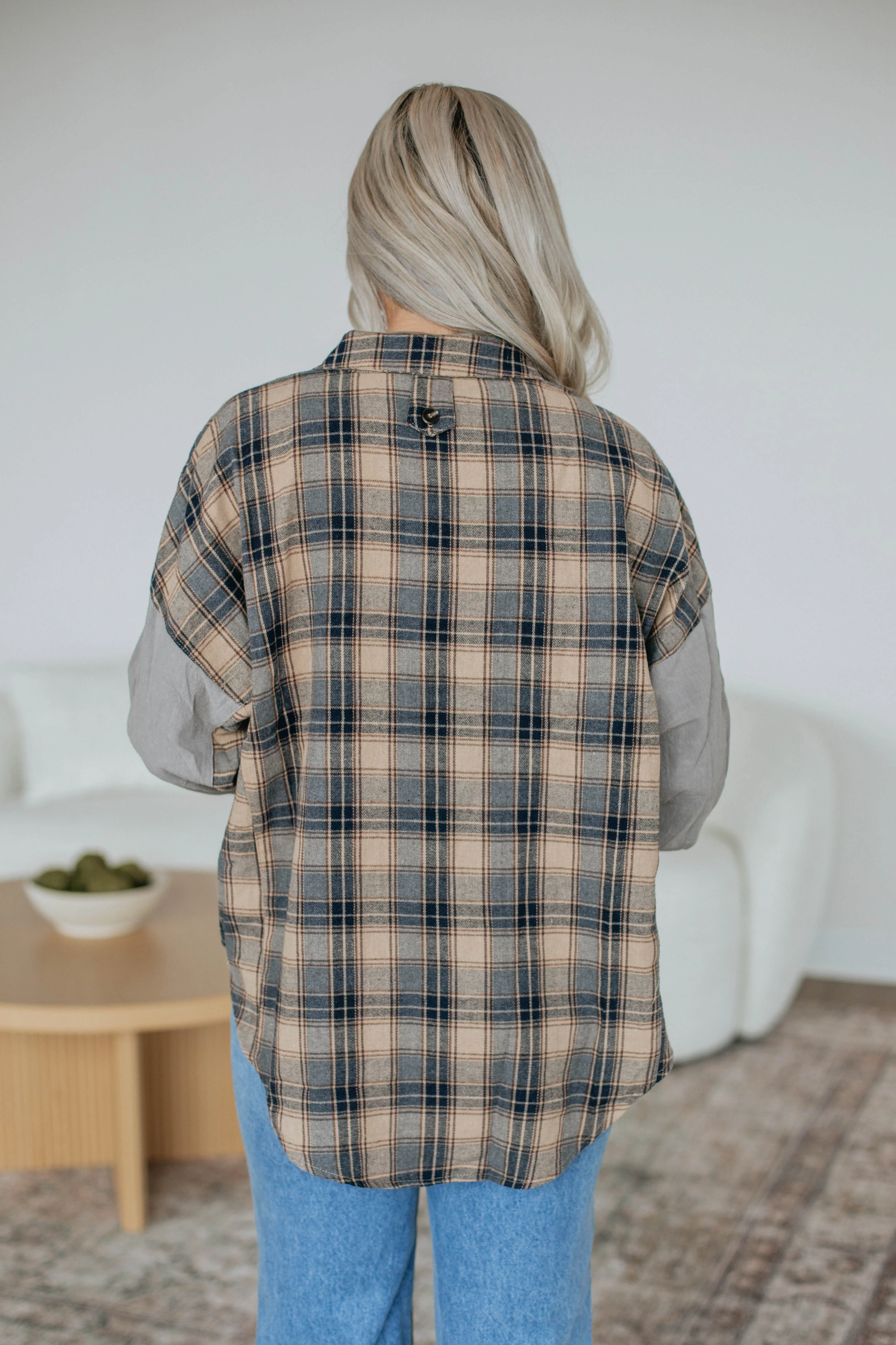 Tanner Flannel Top - Steel Blue Mix