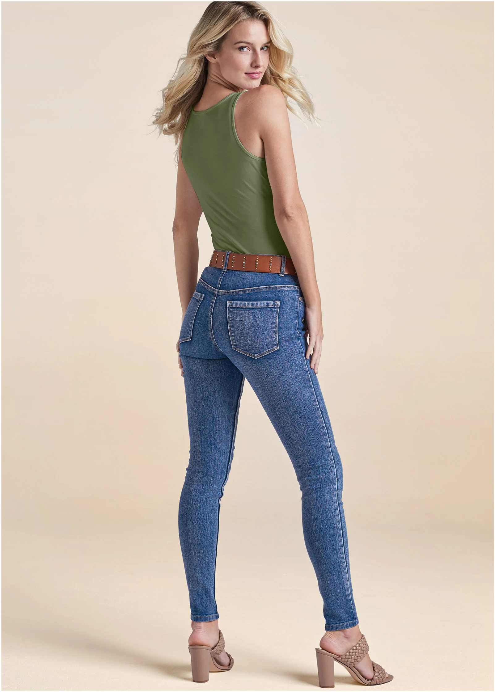 Square neck tank top - Olive