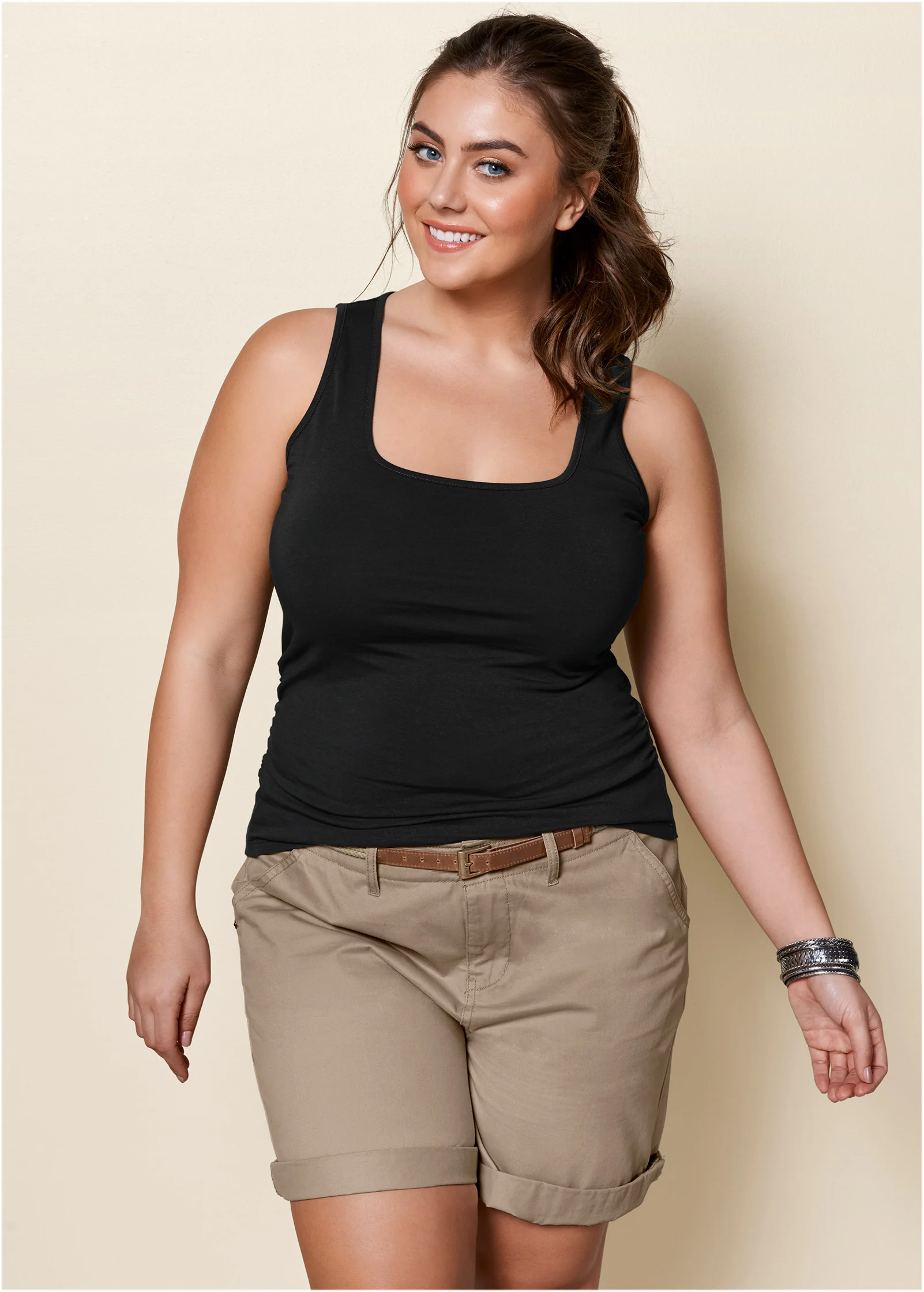 Square neck tank top - Black