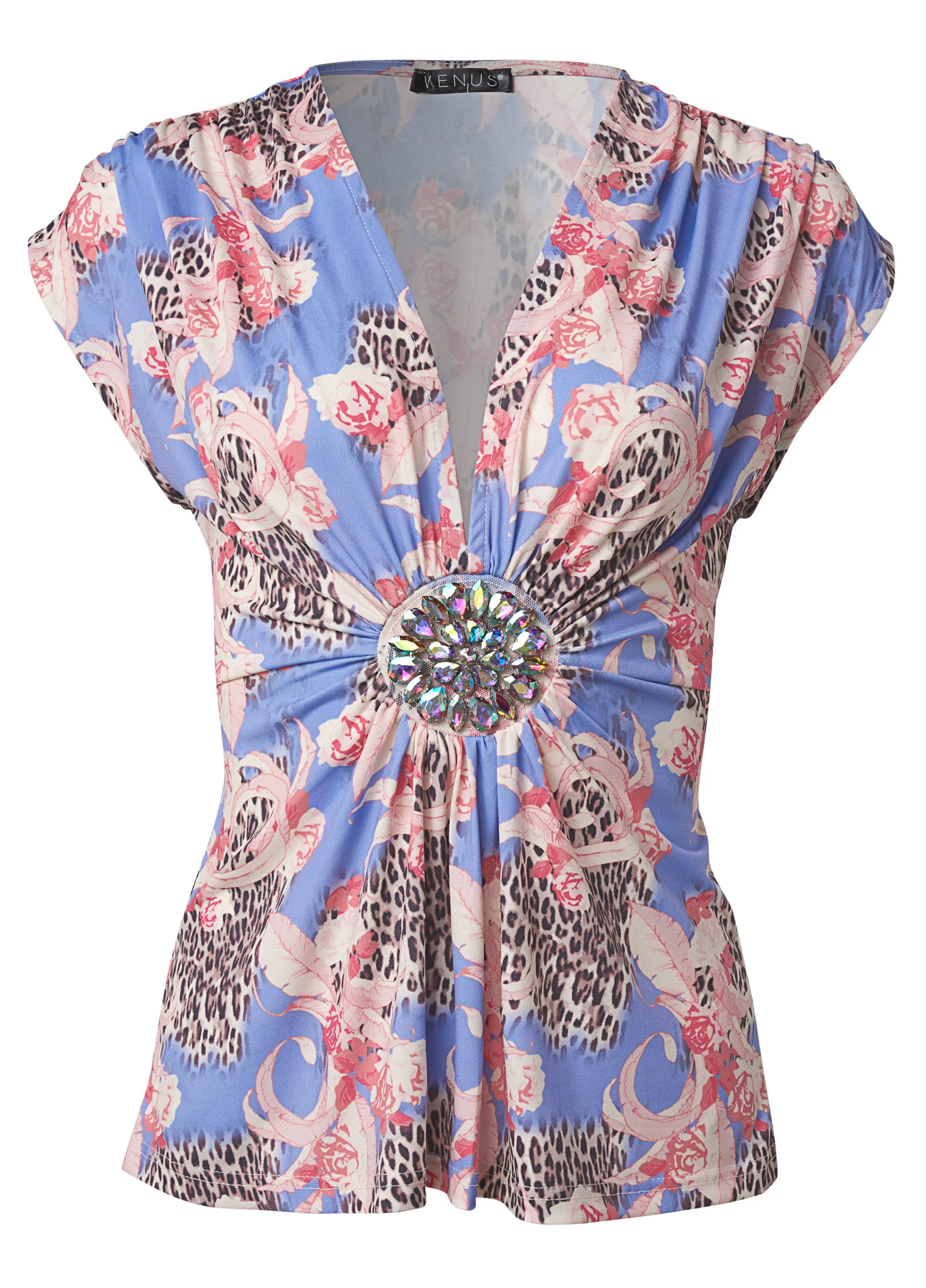 Embellished printed top  - Pink Multi