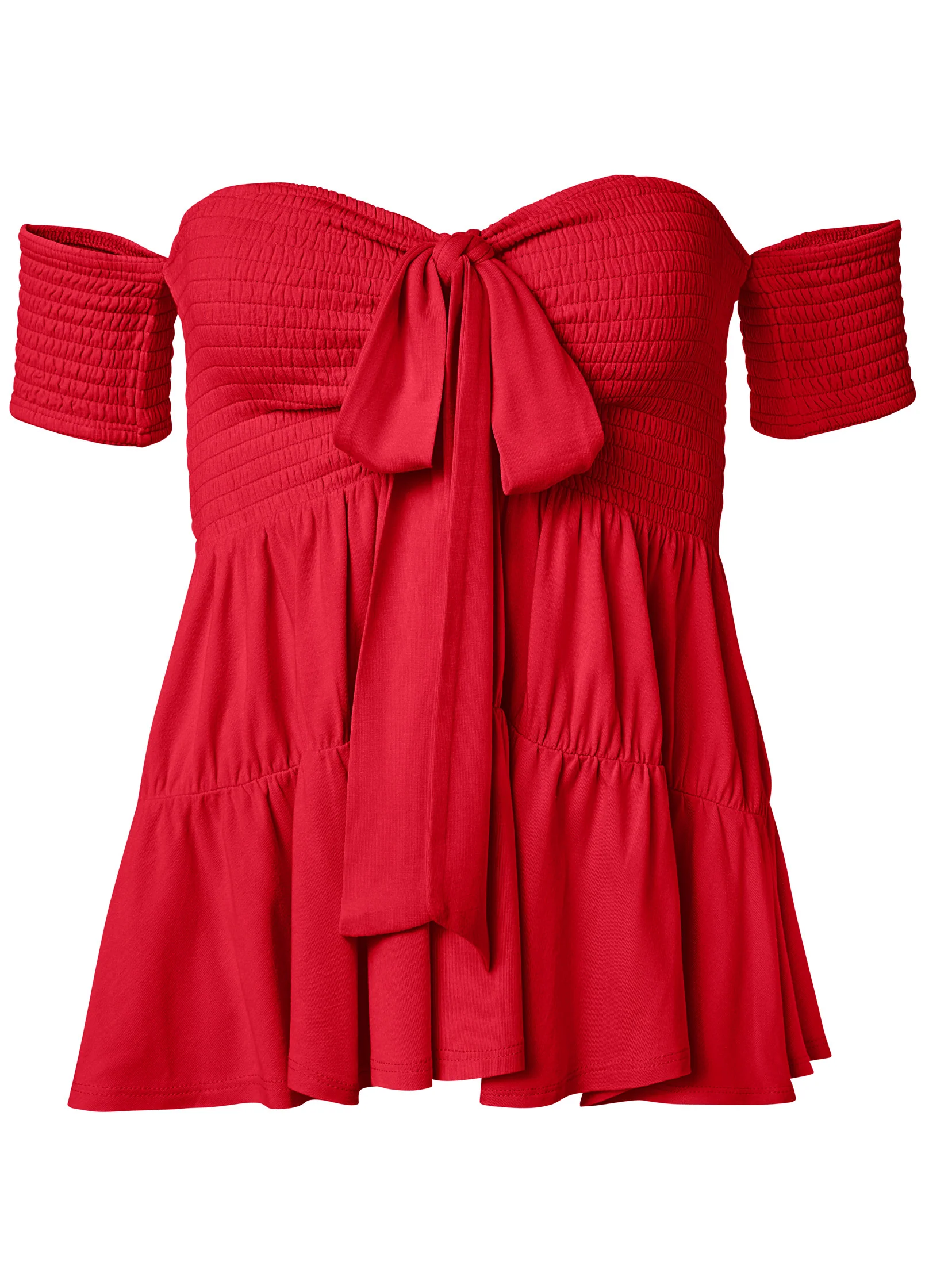 Tie front smocked top - Red