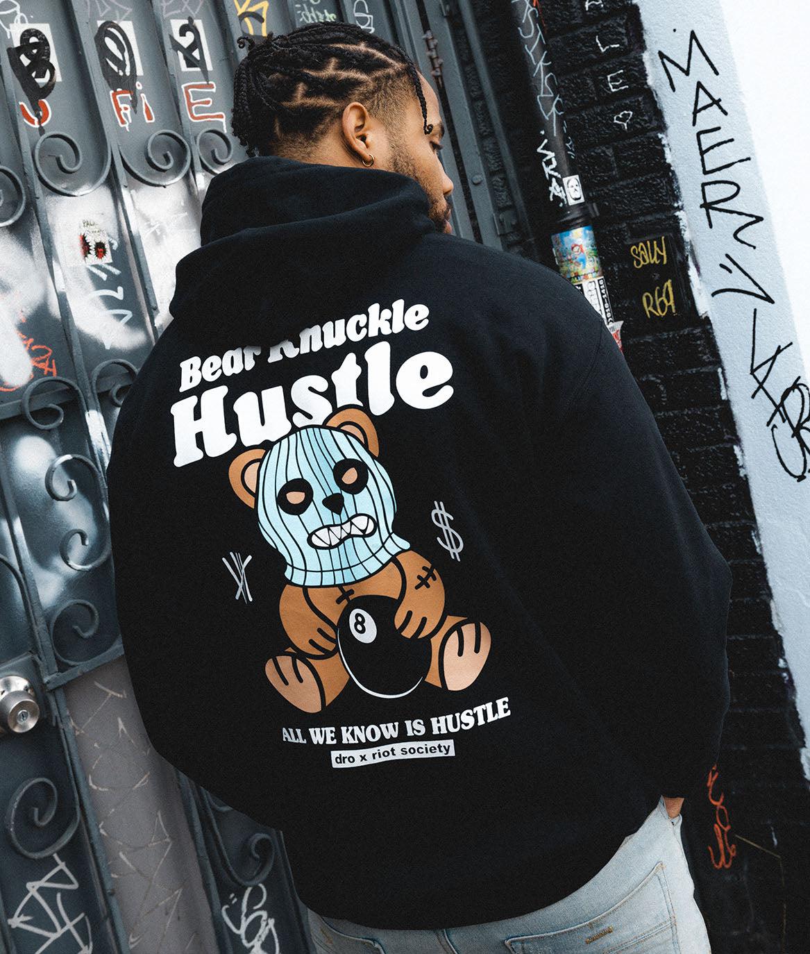 Dro x Riot Society Bear Knuckle Hustle Mens Hoodie