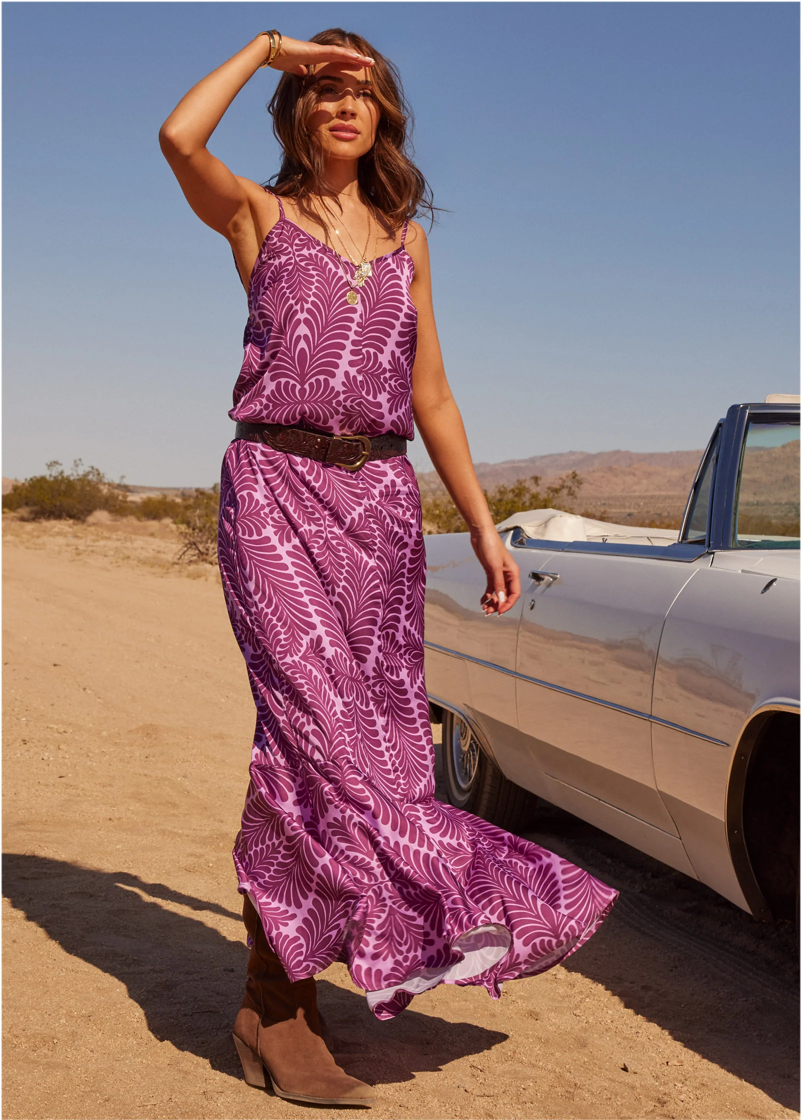 Tassel tie-back maxi dress - Purple Multi