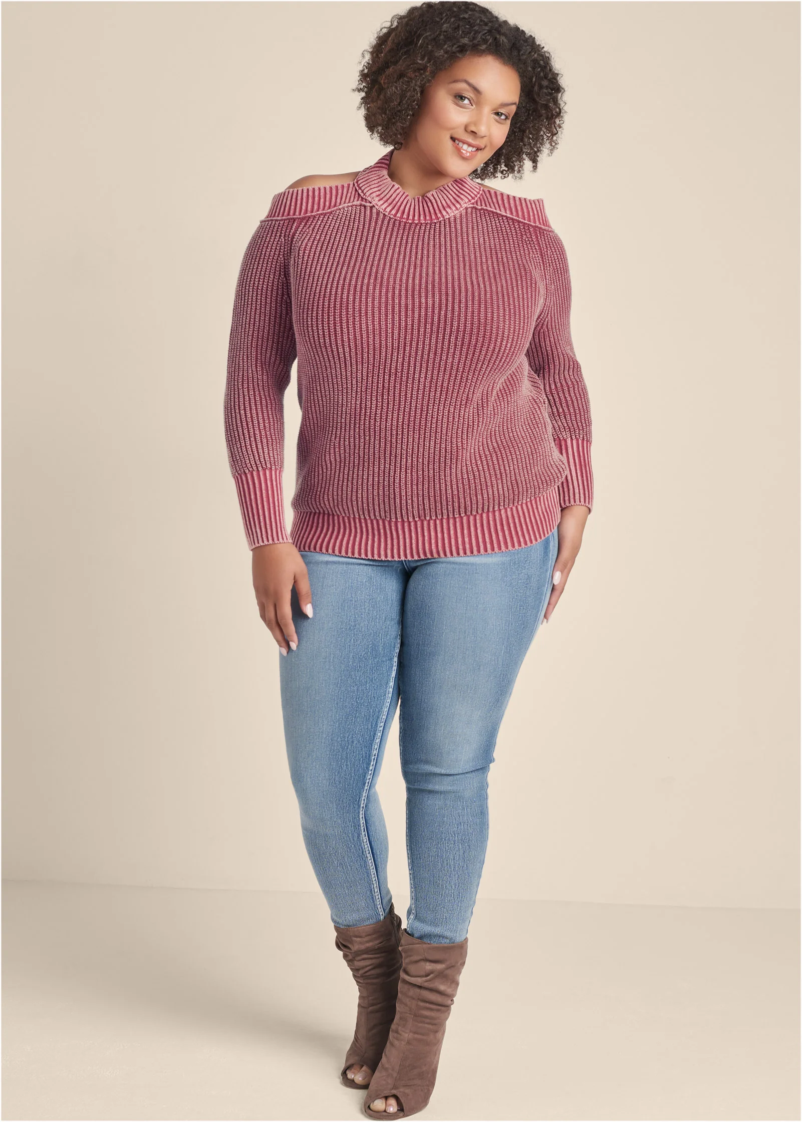 Cold shoulder mock neck sweater - Pink