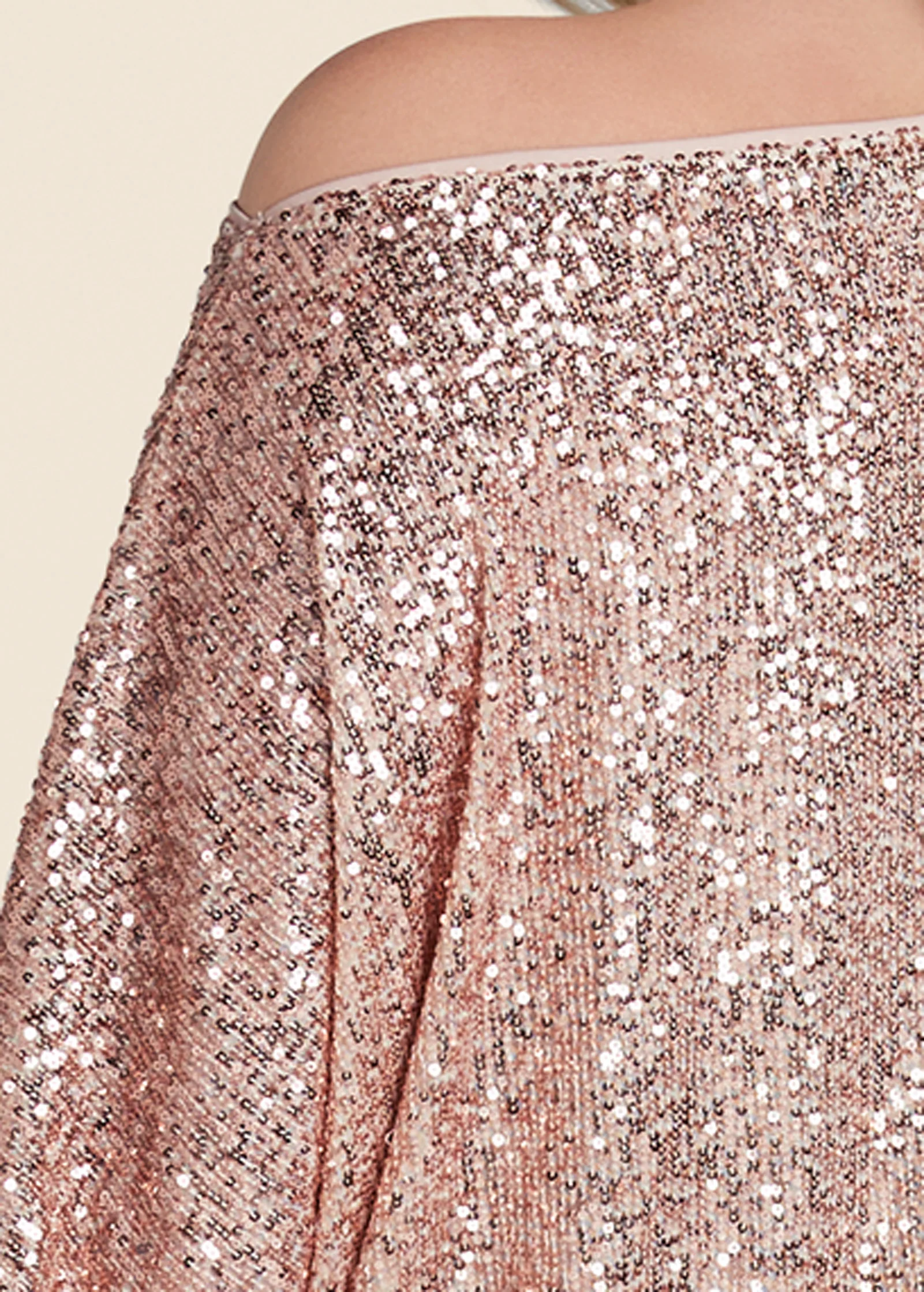 Off-shoulder sequin top - Rose Gold