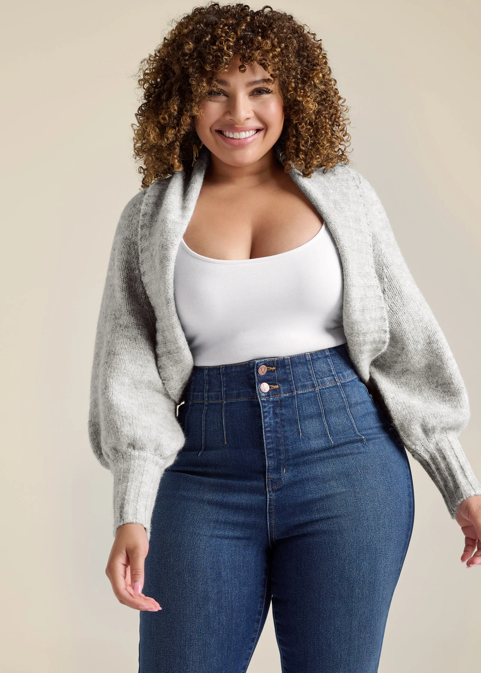 Ribbed knit shrug - Heather Grey