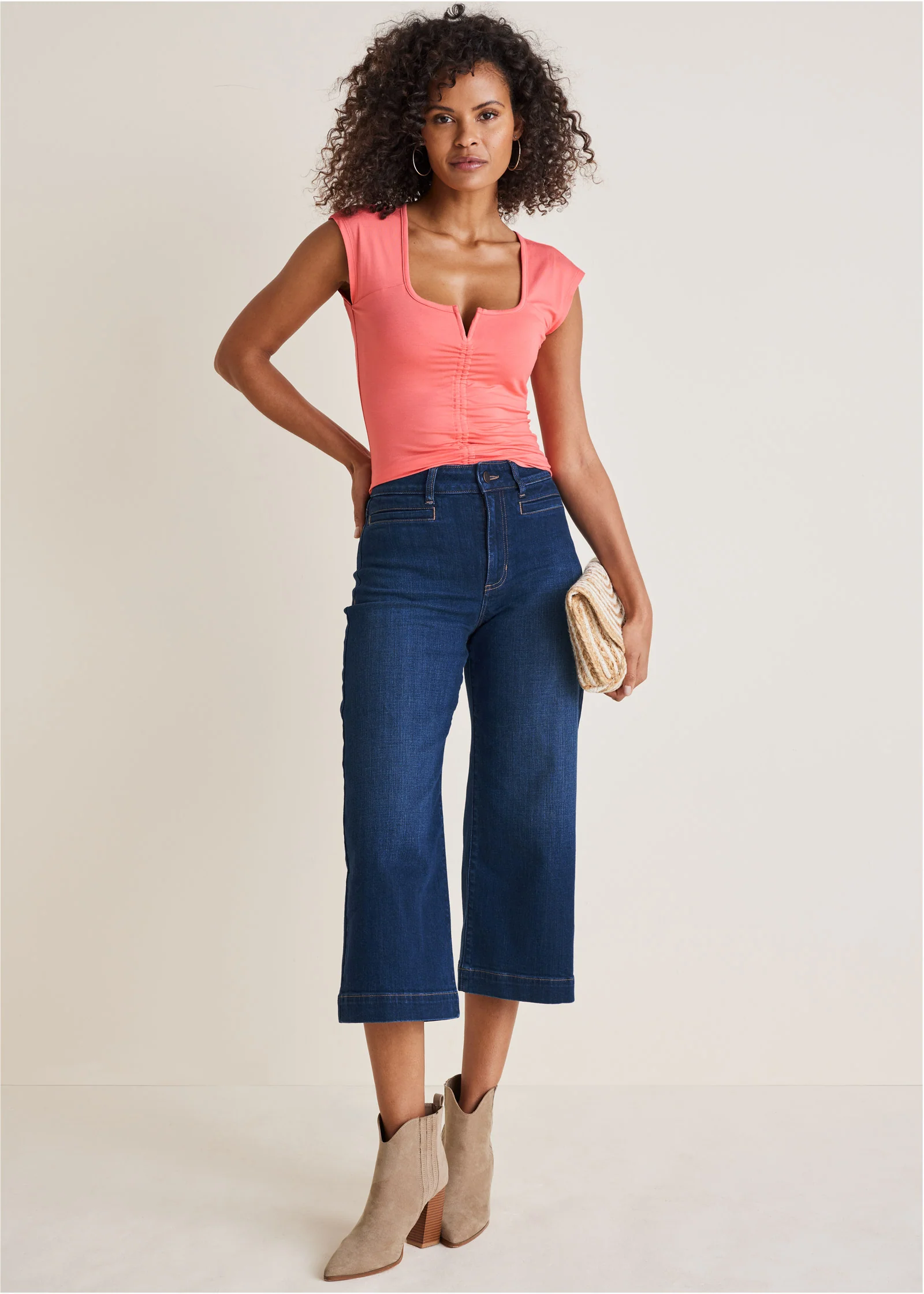 Ruched cap sleeve top - Coral