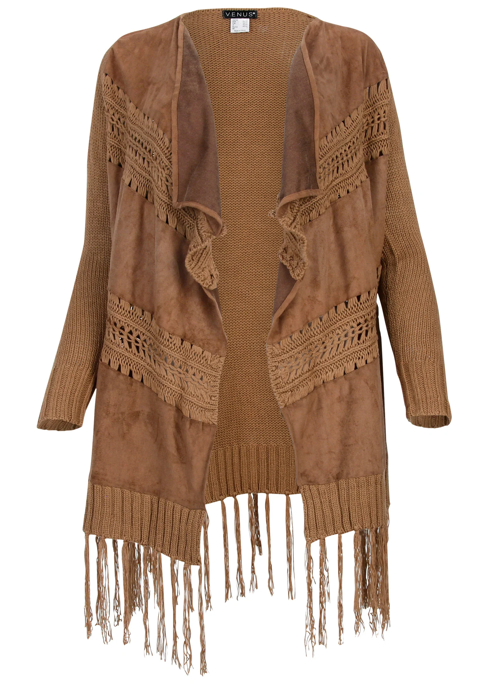 Faux-suede fringe cardigan - Brown