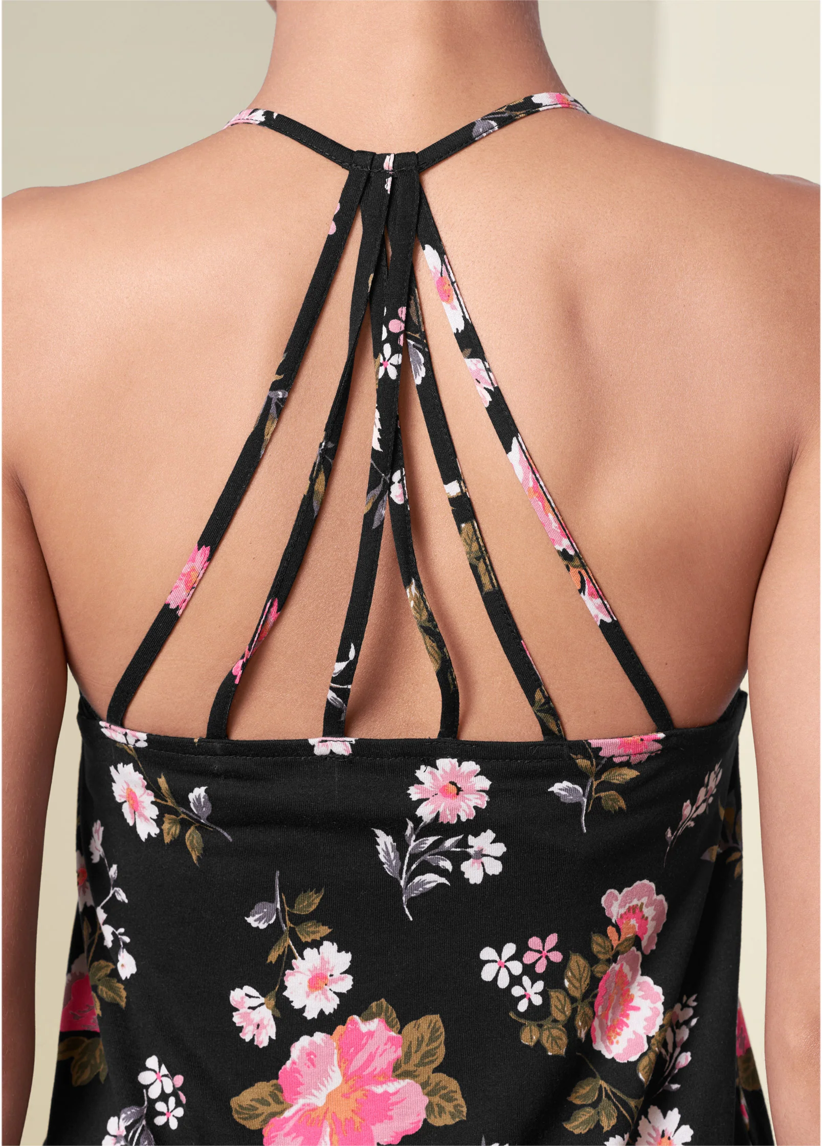 Back detail printed tank - Black & Pink