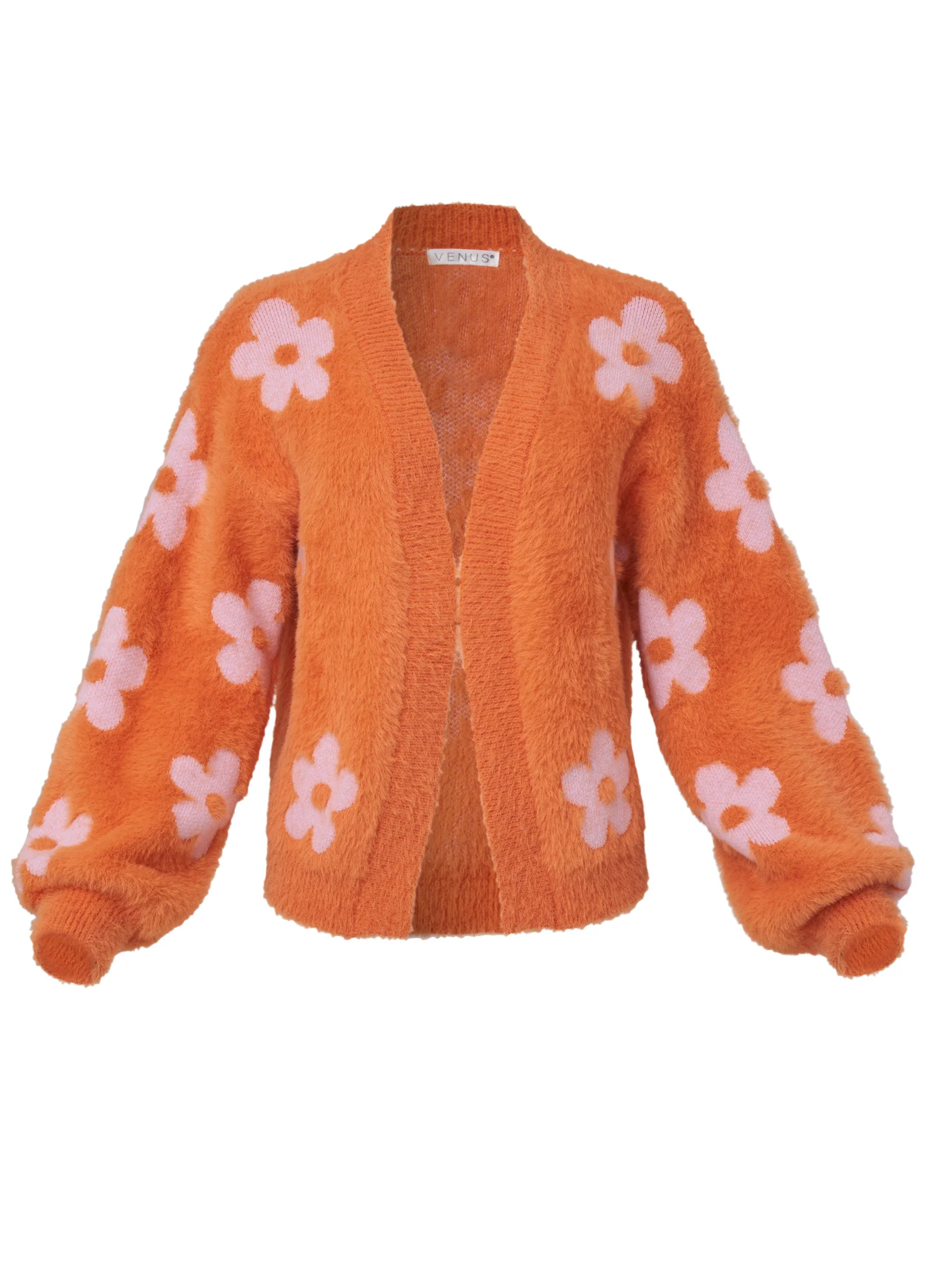 Daisy eyelash cardigan - Neon Orange