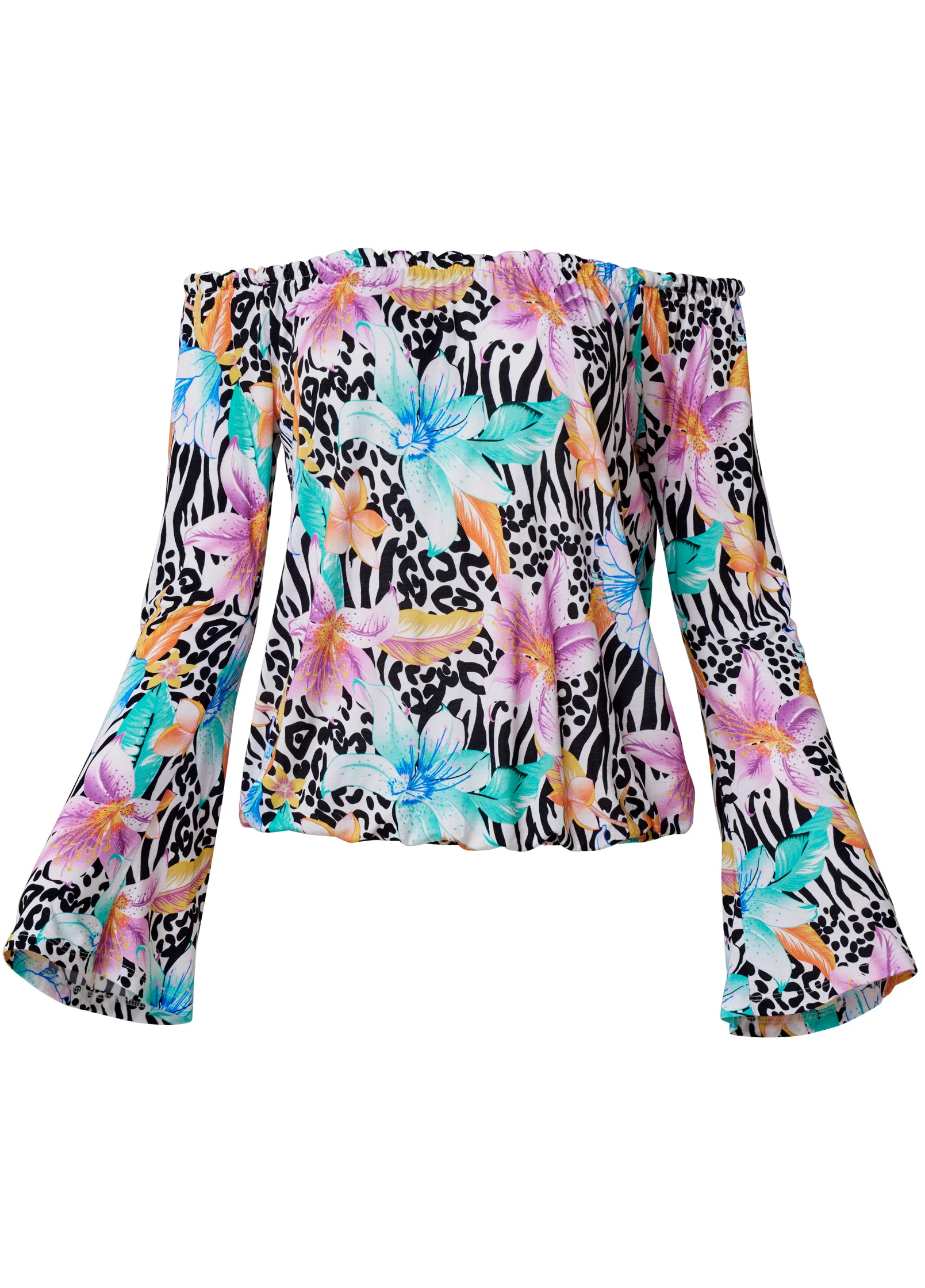 Flare sleeve printed top - White Multi