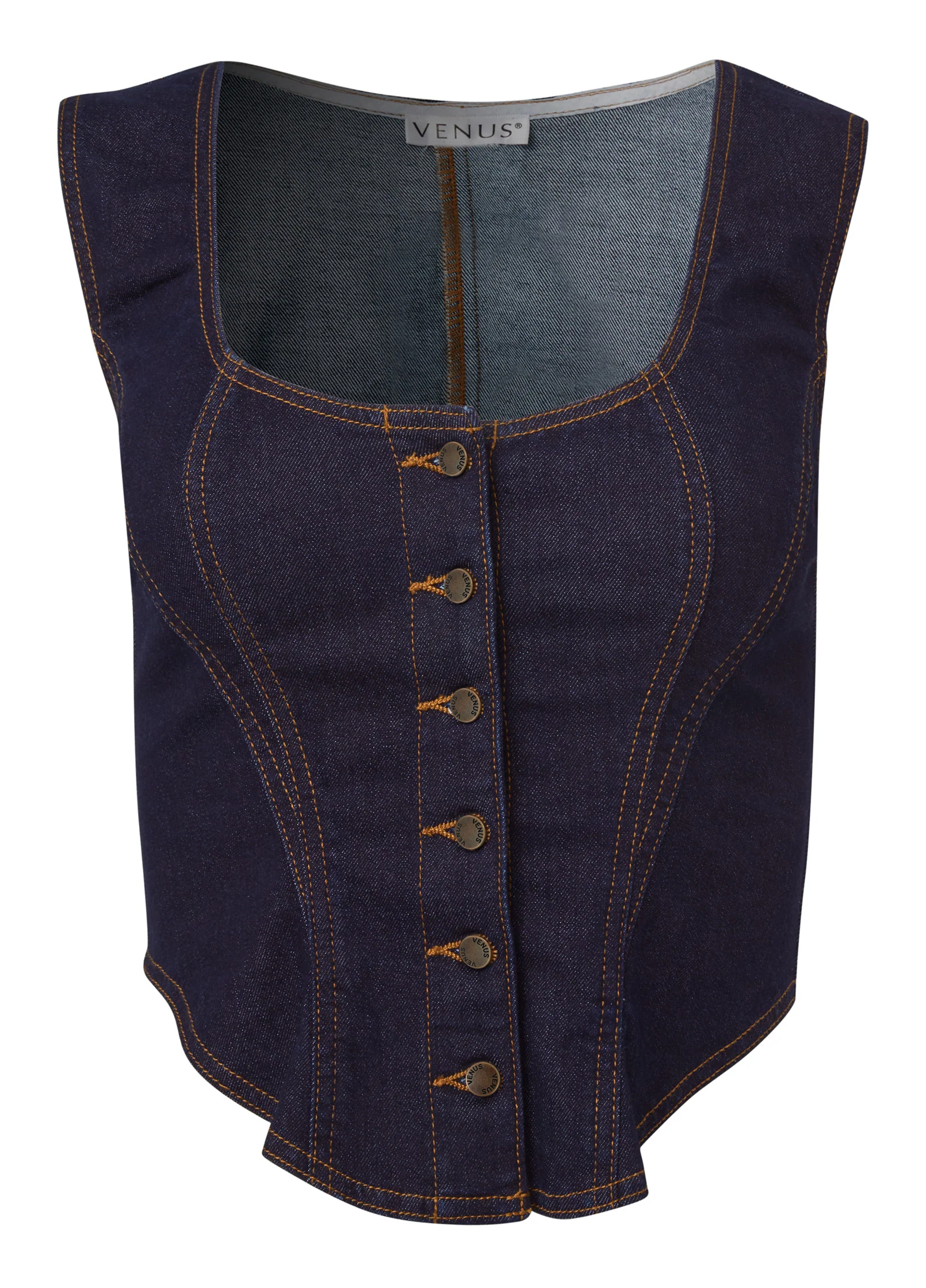 Button-up denim corset top - Medium Wash