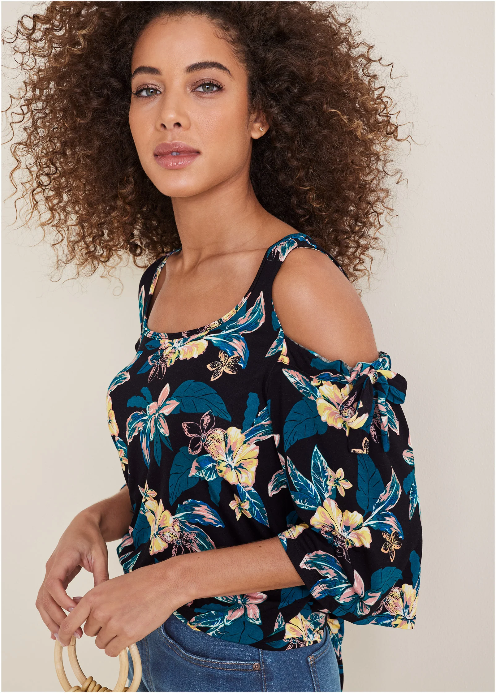 Printed cold-shoulder top - Blue Multi