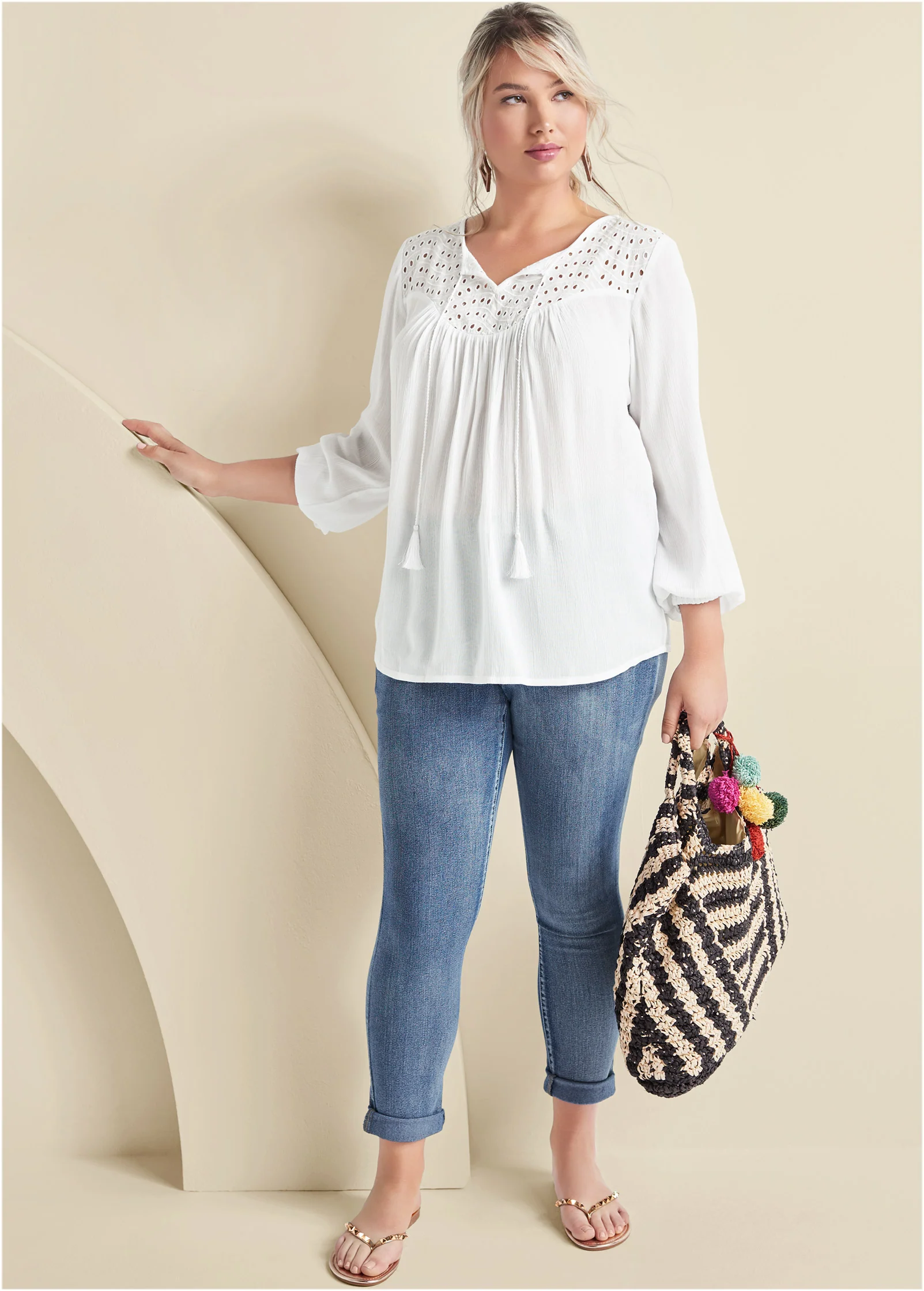 Oversize tie-front blouse - White