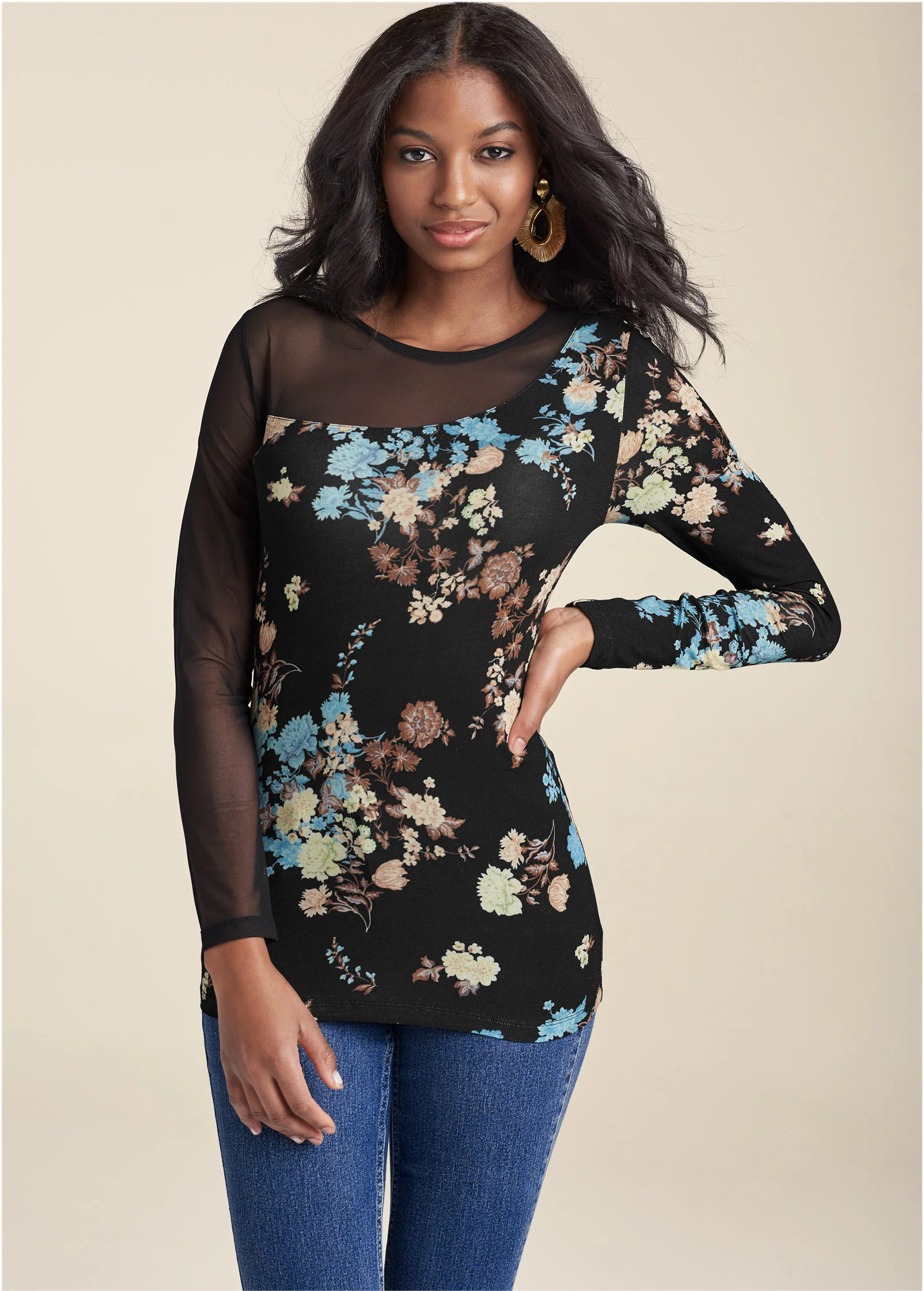 Mesh detail top - Black Multi