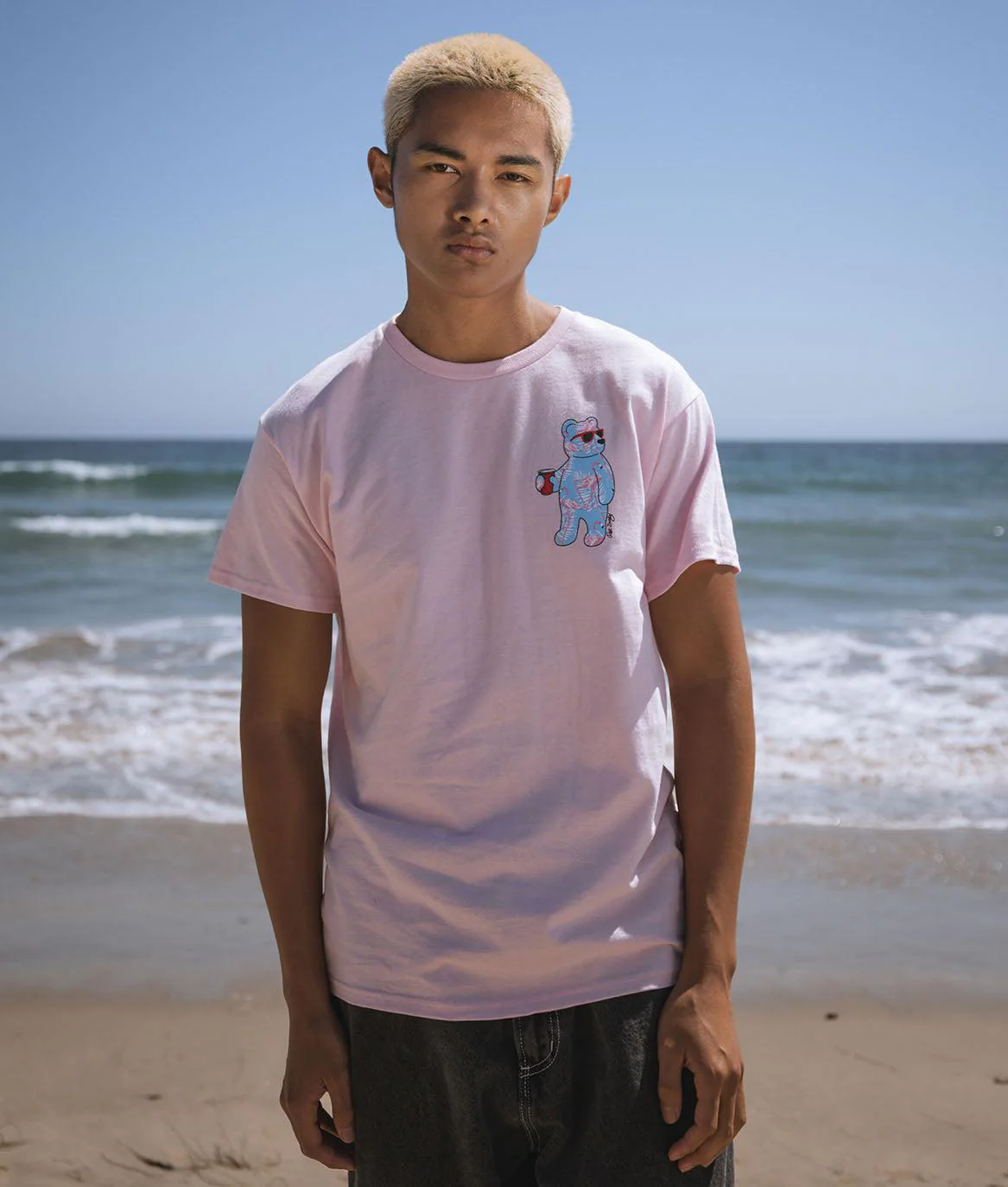 Tropical Flamingo Bear Mens T-Shirt