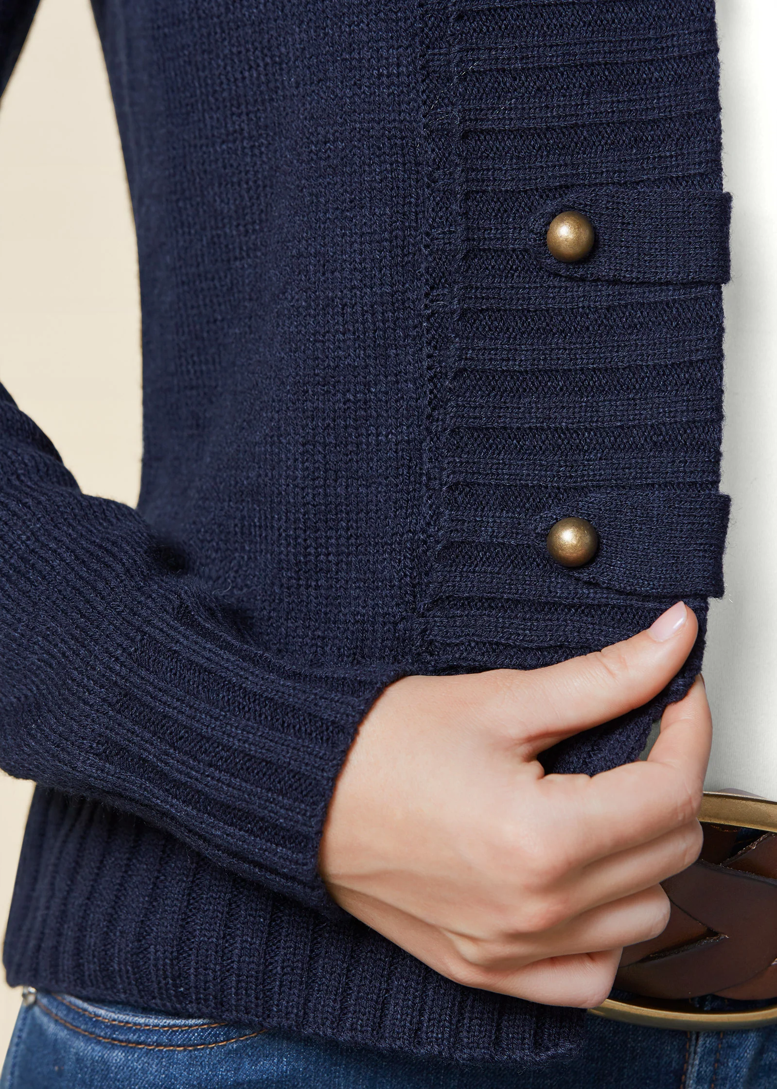 Tab button detail cardigan - Navy