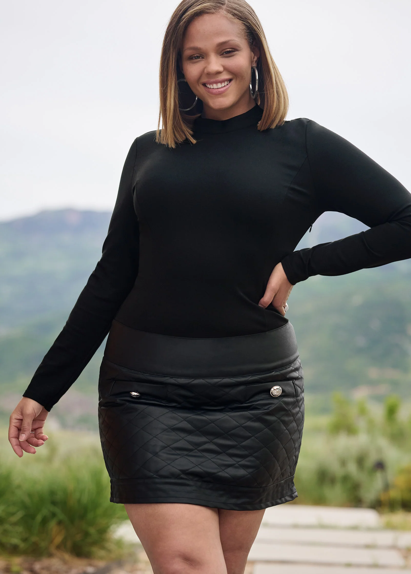 Quilted skirt mini dress - Black