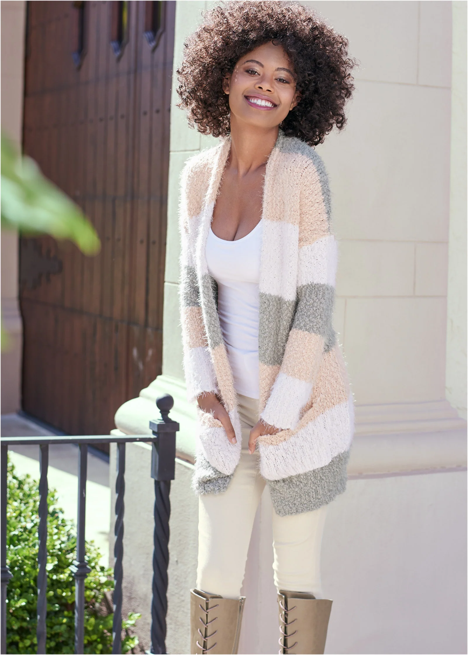 Cozy striped cardigan - Blush Multi
