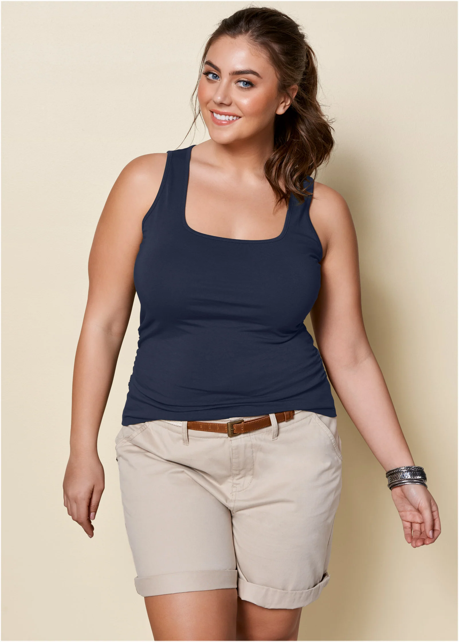 Square neck tank top - Navy