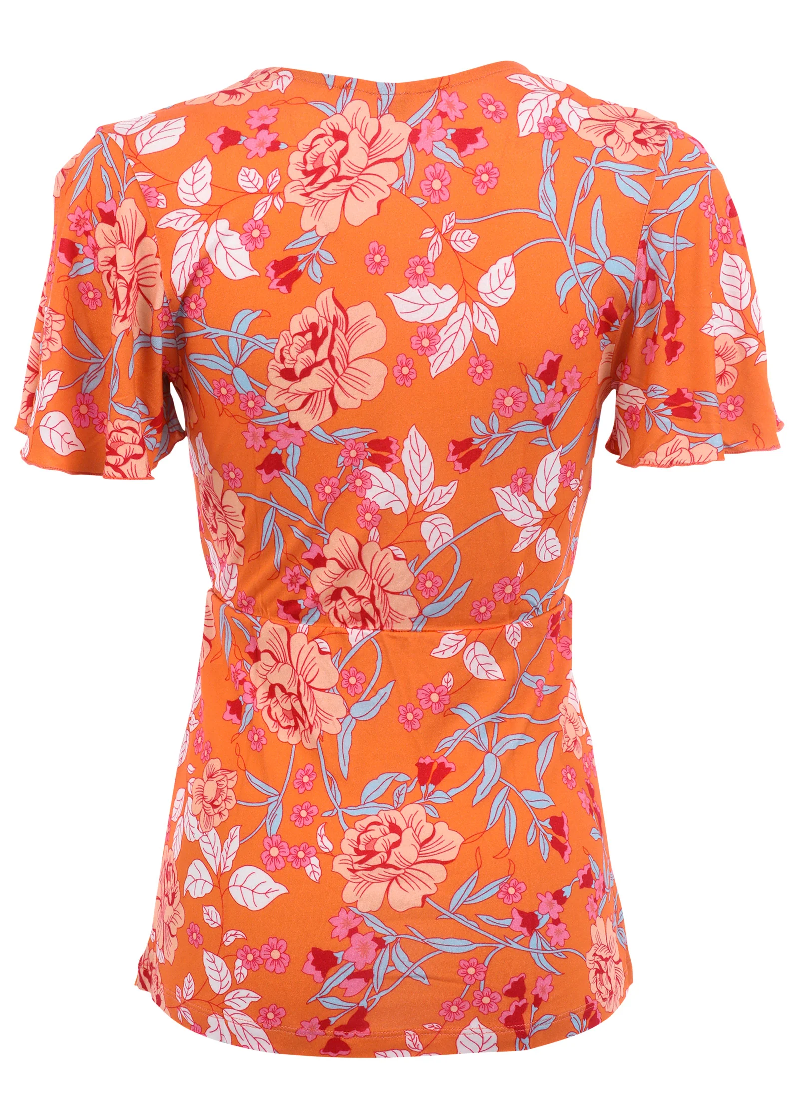 Flutter Sleeve Wrap Top - Orange Multi