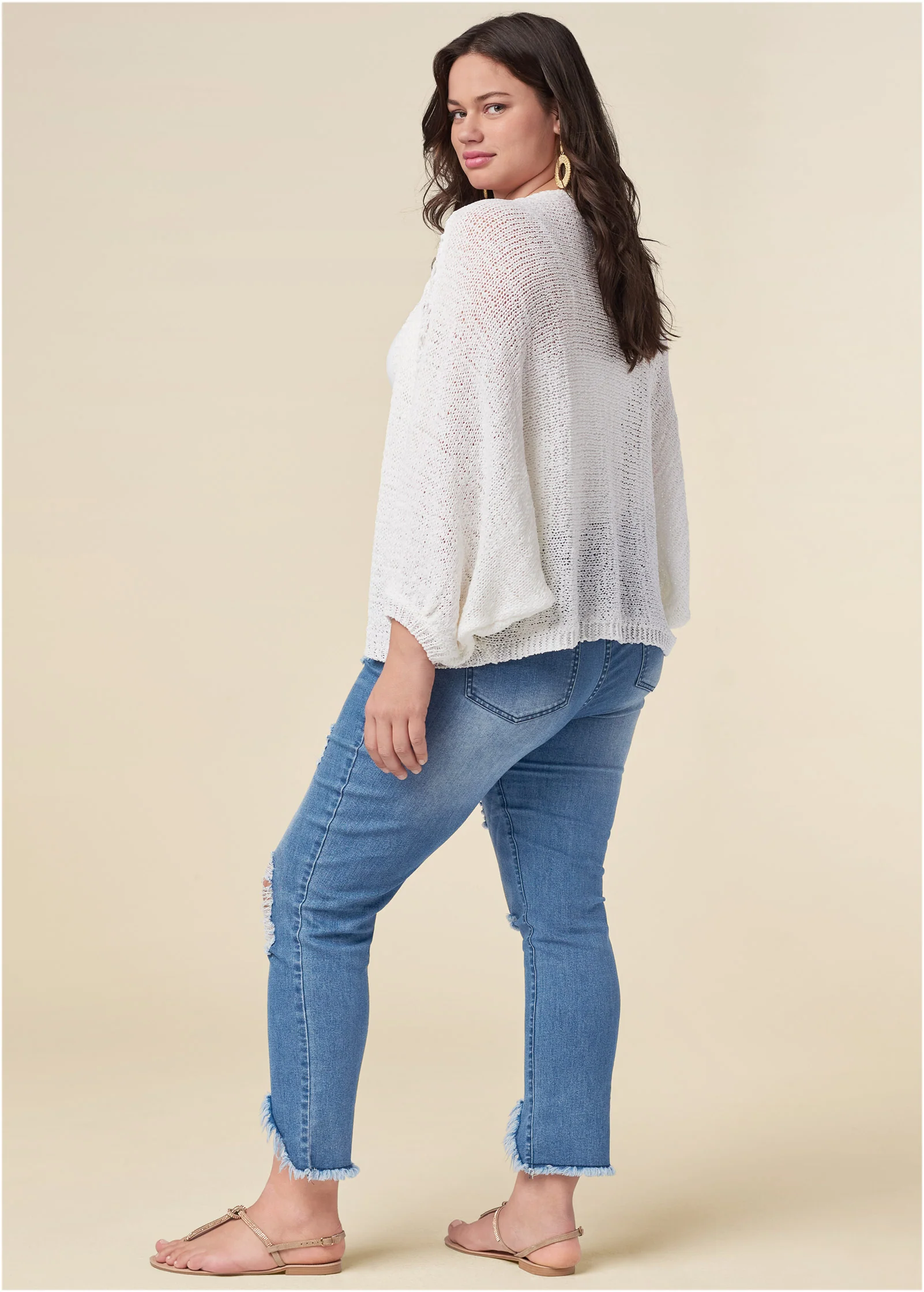 Open knit cocoon cardigan - White